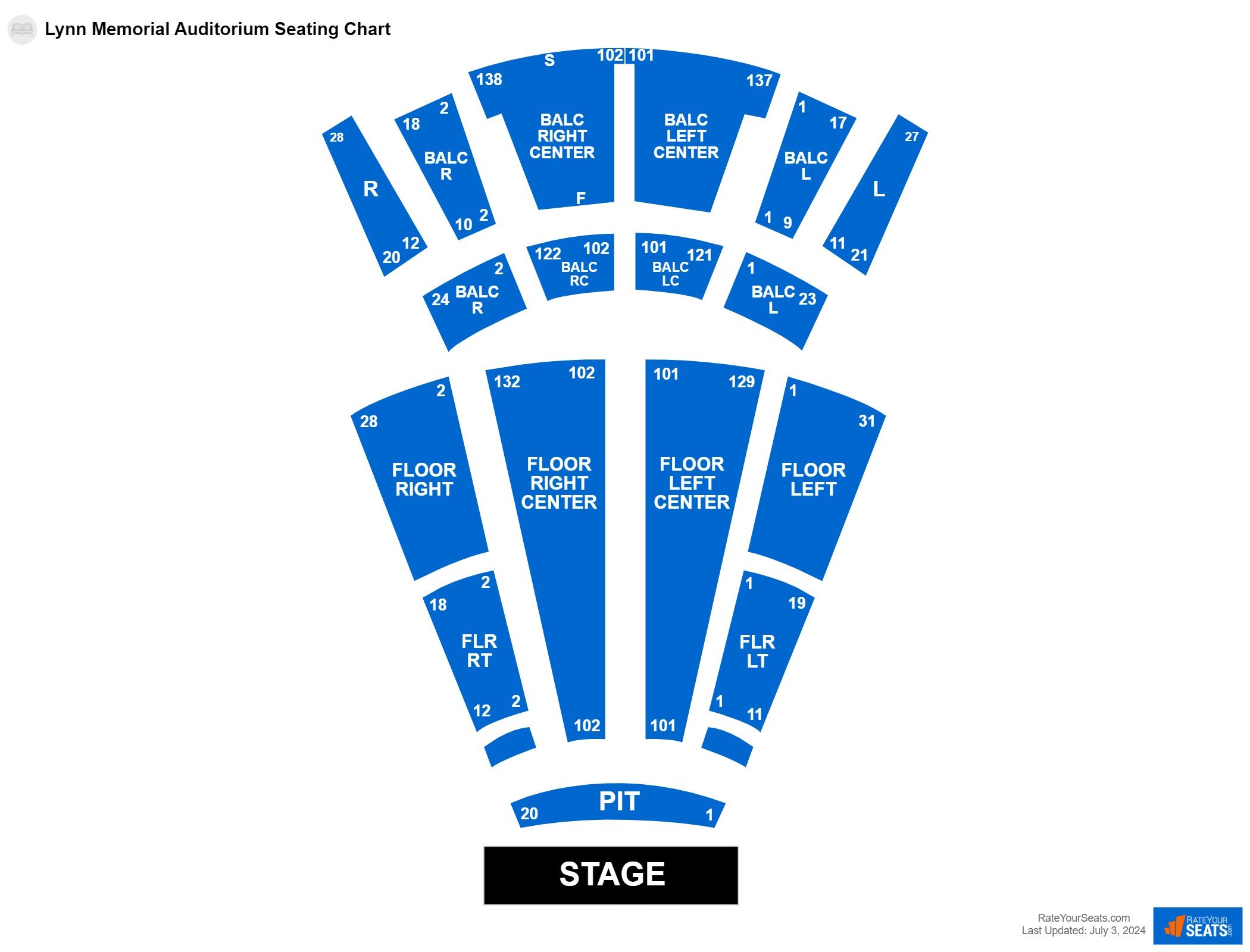 Comedy seating chart at Lynn Memorial Auditorium