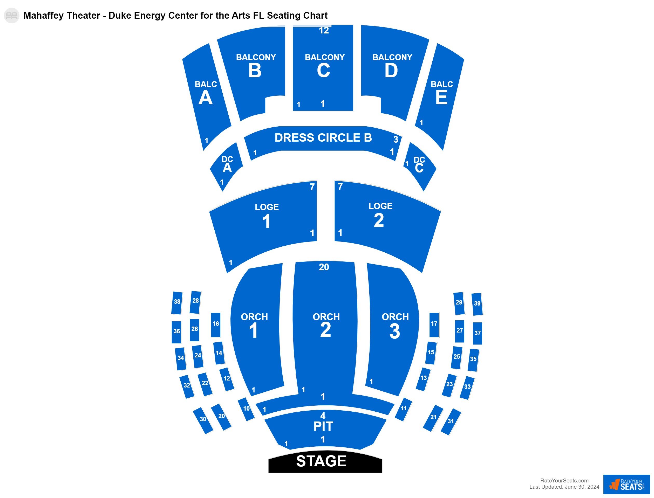 Comedy seating chart at Mahaffey Theater - Duke Energy Center for the Arts FL