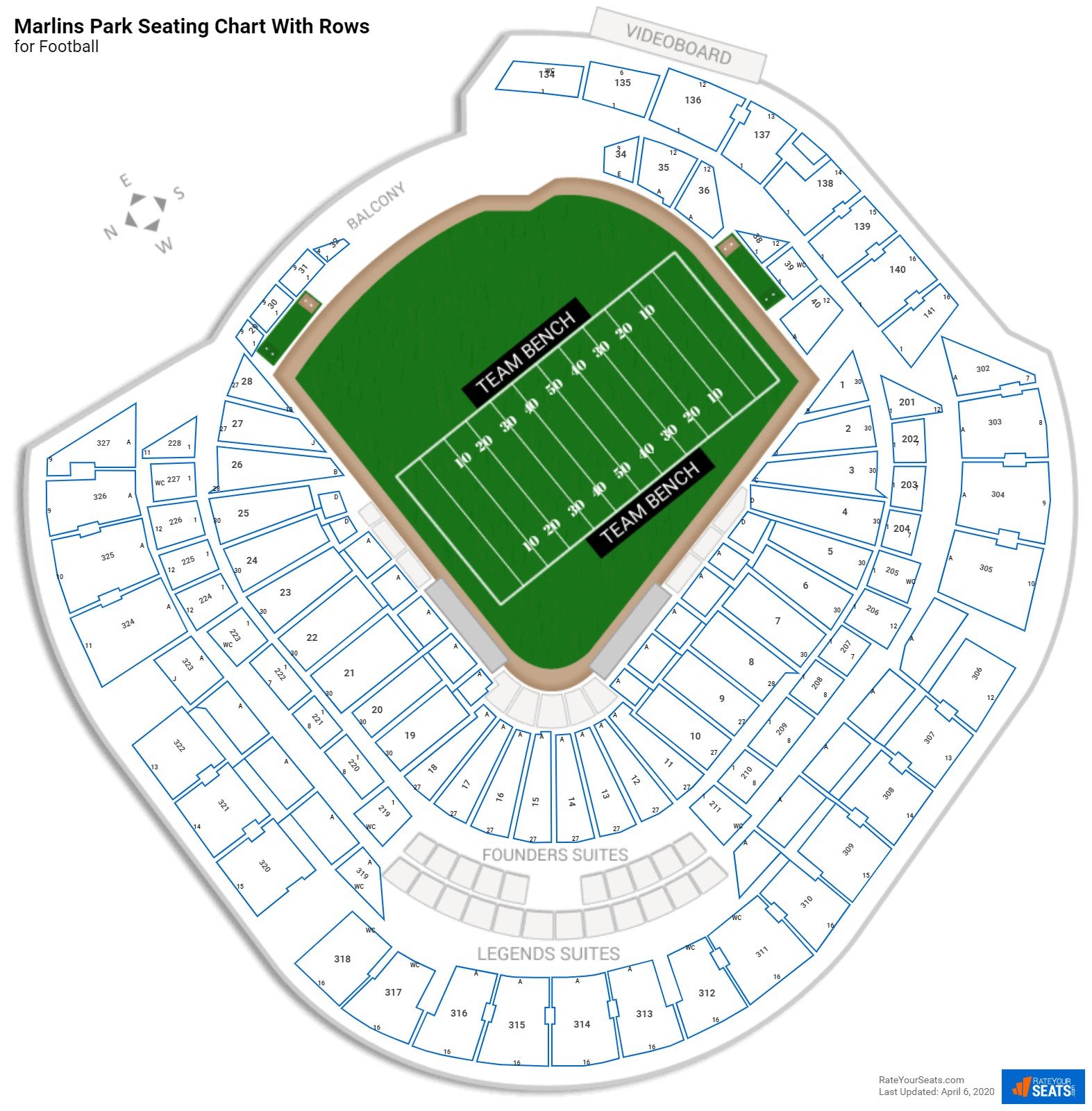 Marlins Park Seating Charts for Football - RateYourSeats.com