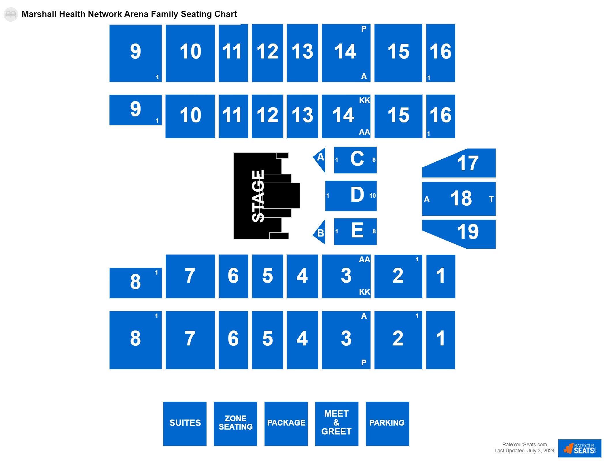 Family seating chart at Marshall Health Network Arena