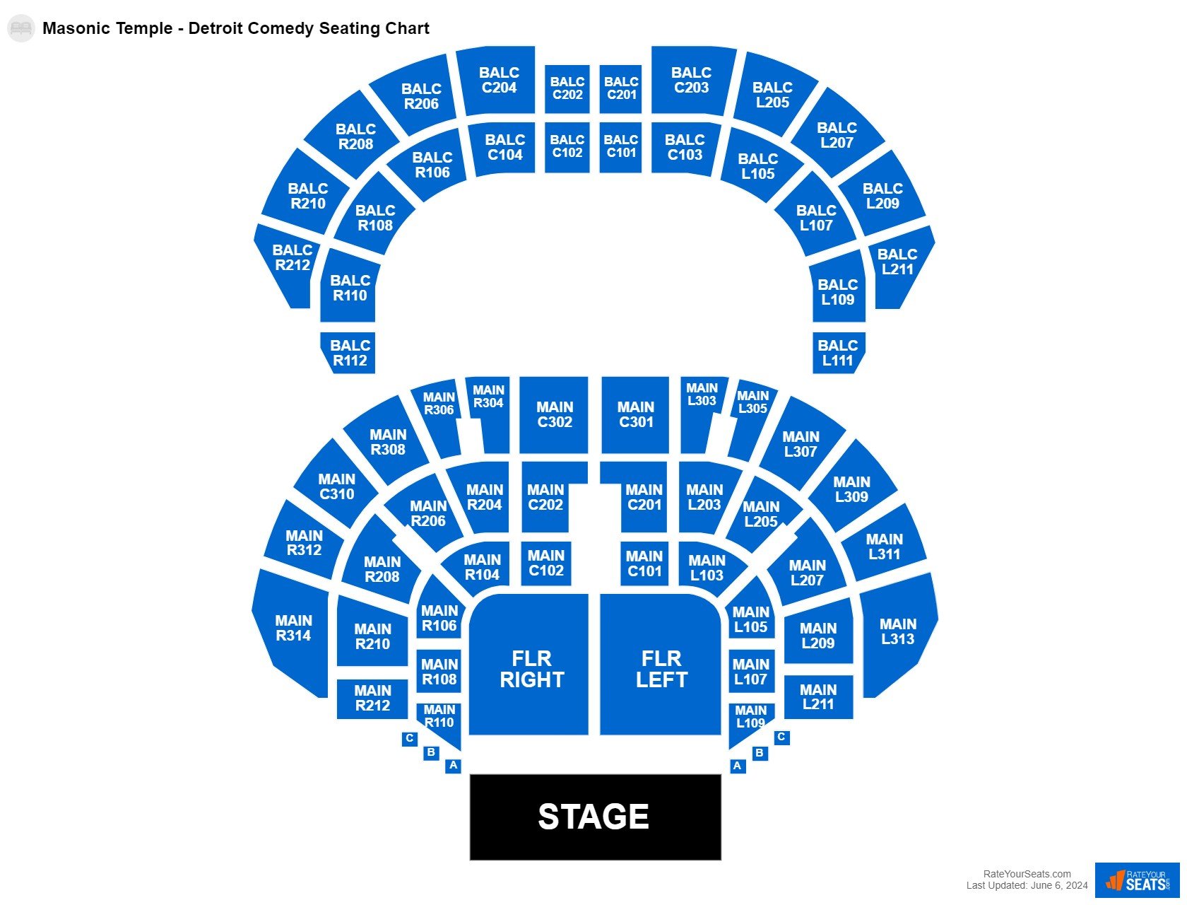 Comedy seating chart at Masonic Temple - Detroit