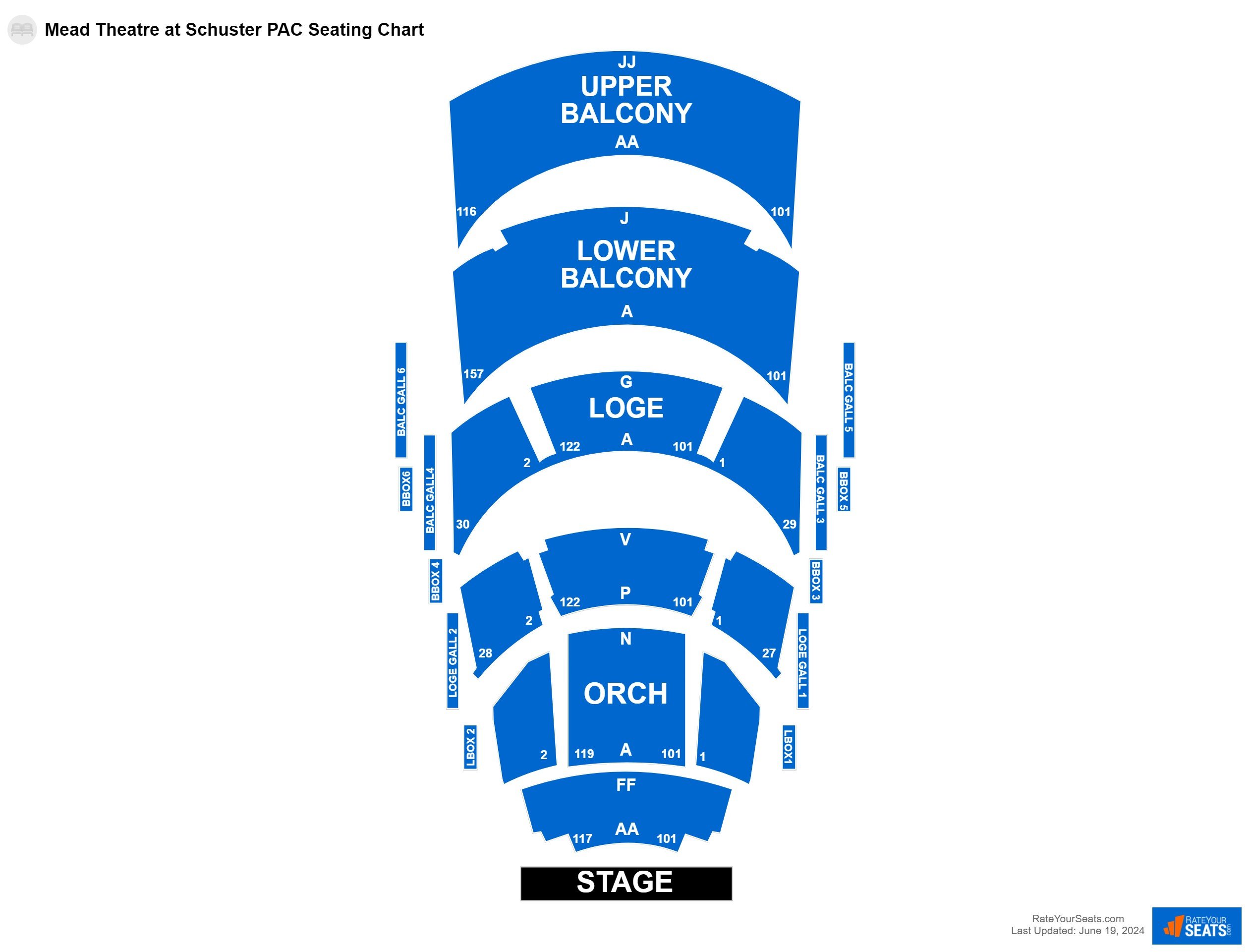 Comedy seating chart at Winsupply Theatre at Schuster PAC