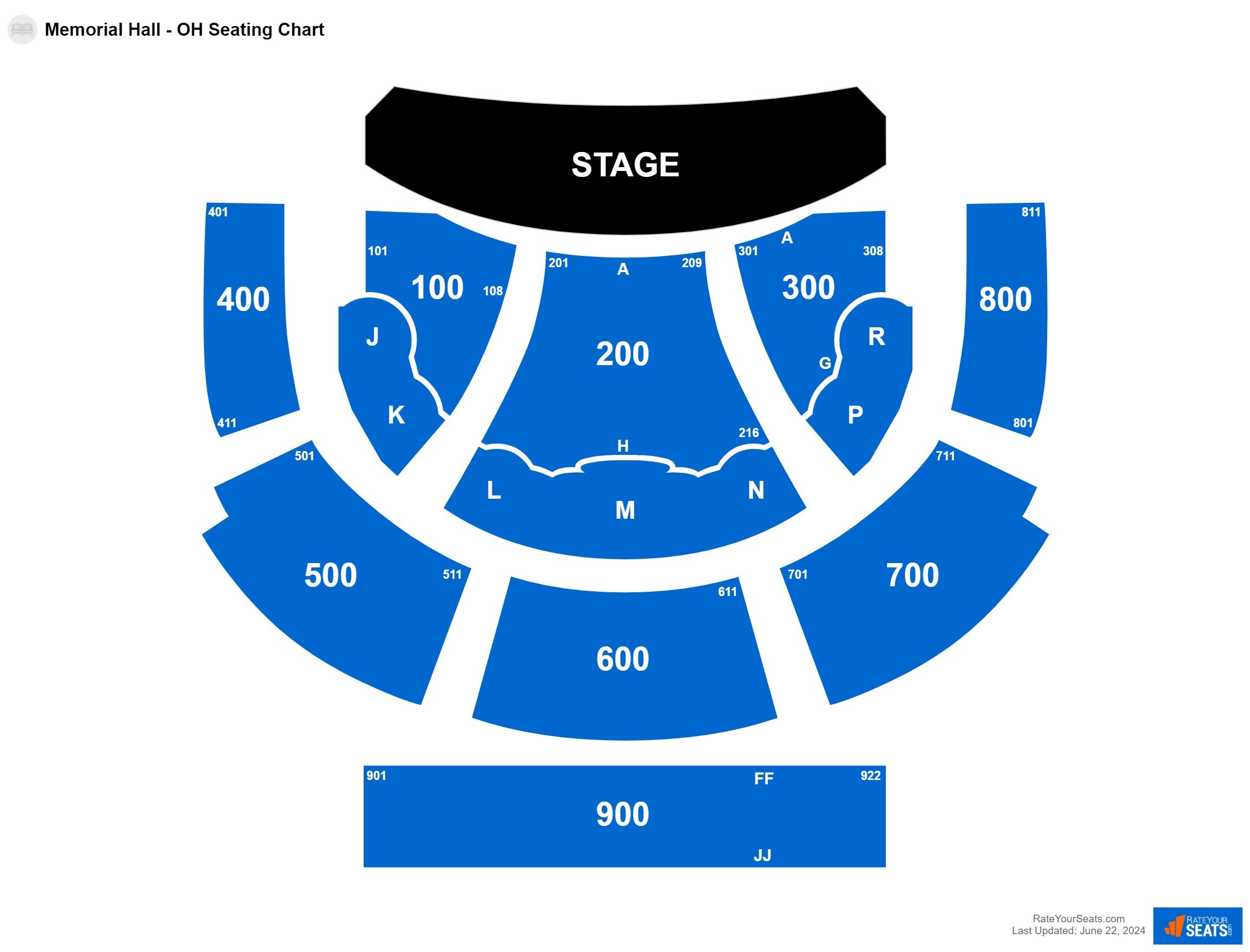 Concert seating chart at Memorial Hall - OH