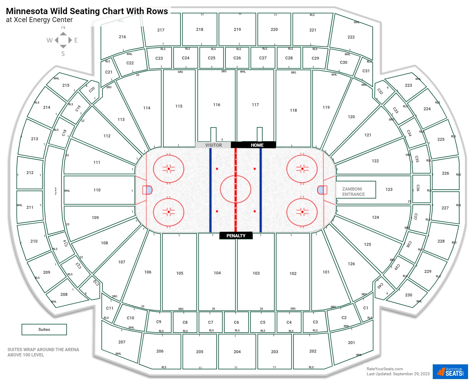 tabla de asientos de hockey xcel energy center