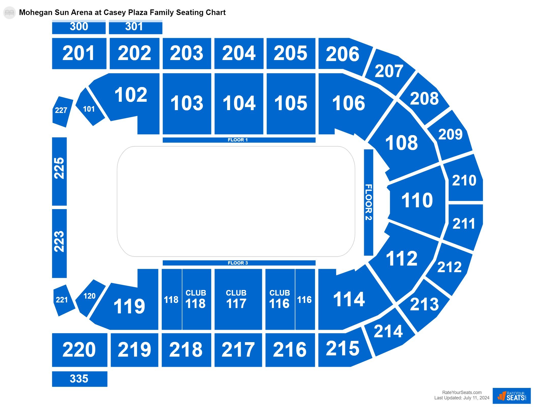 Family seating chart at Mohegan Sun Arena at Casey Plaza