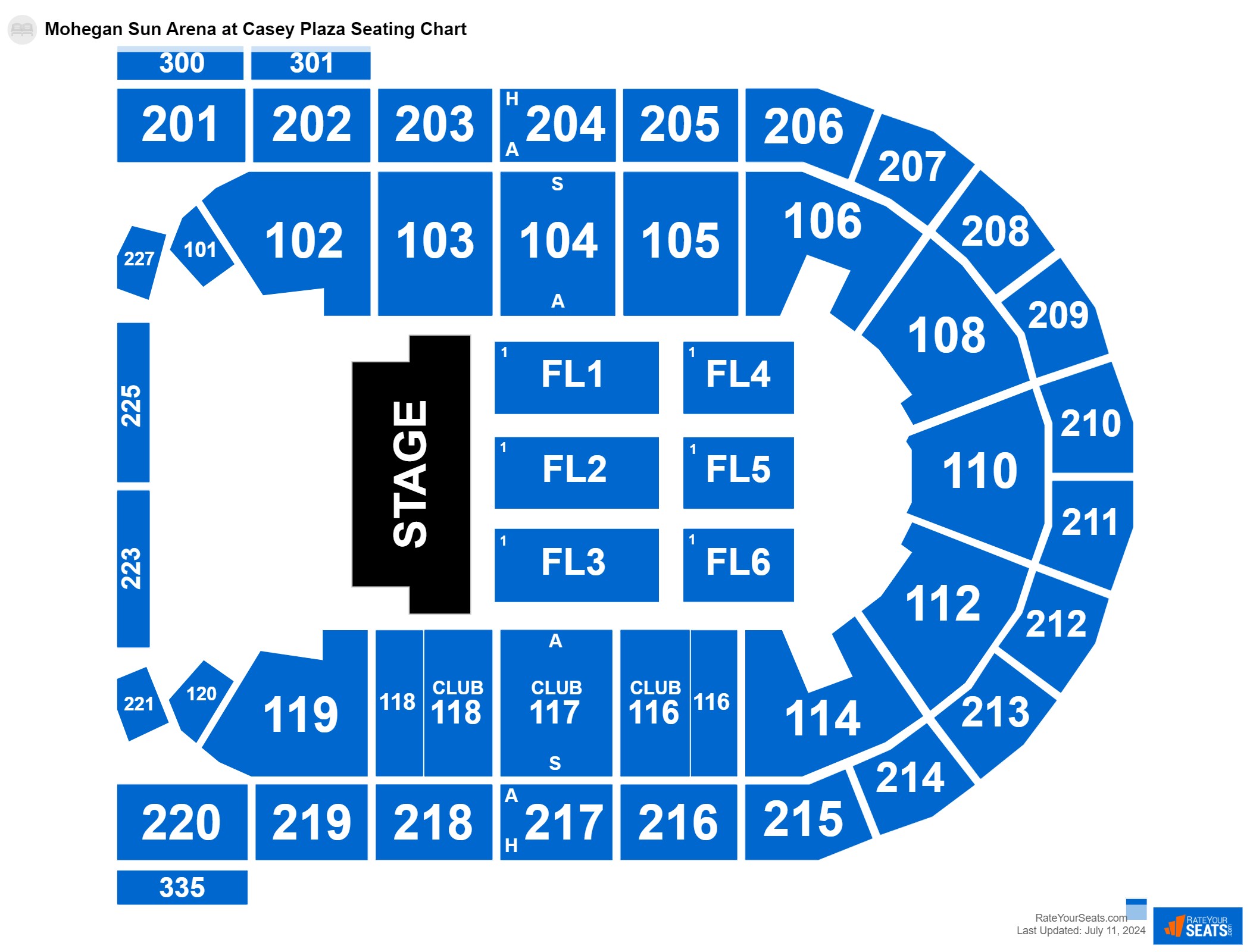 Concert seating chart at Mohegan Sun Arena at Casey Plaza