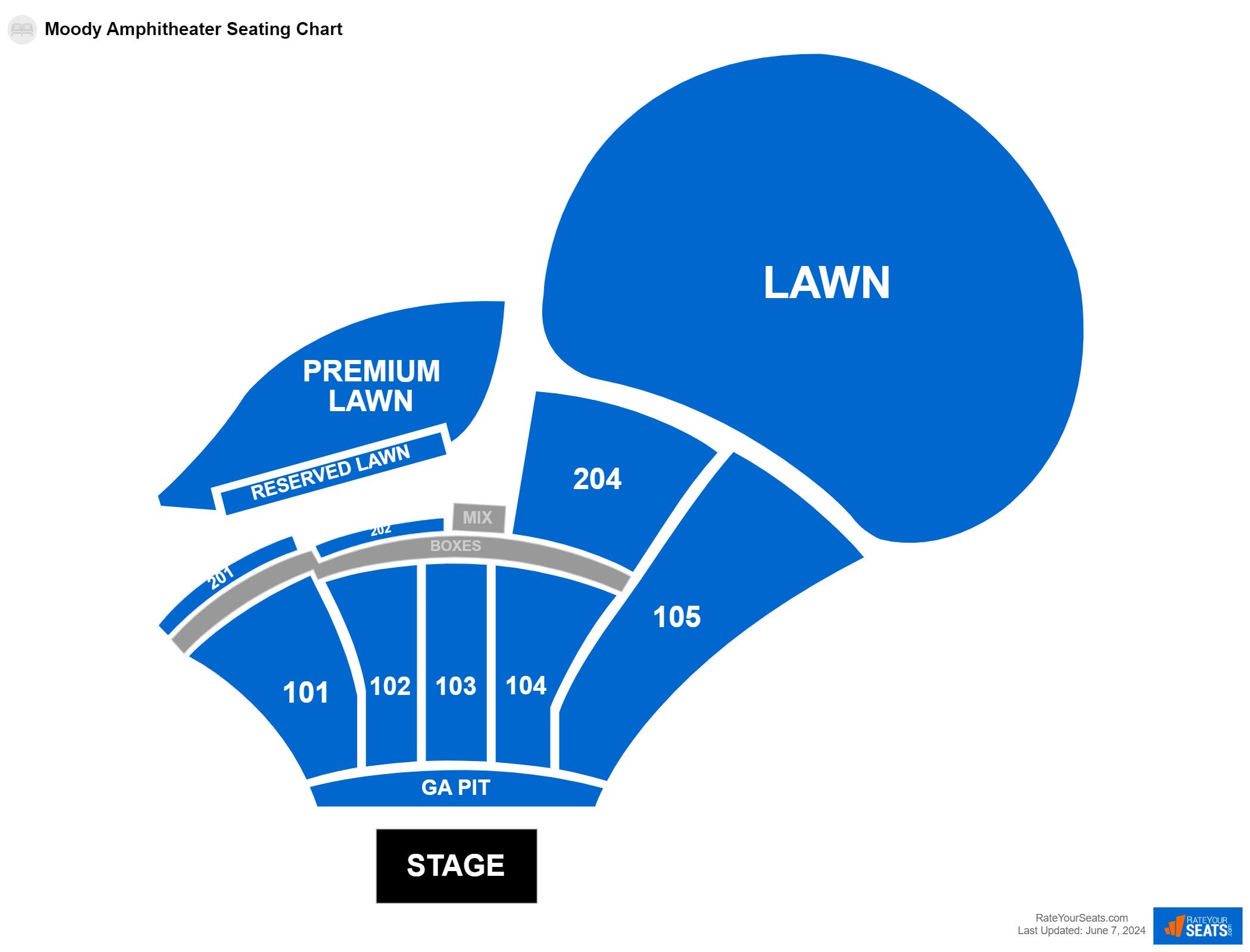 Concert seating chart at Moody Amphitheater