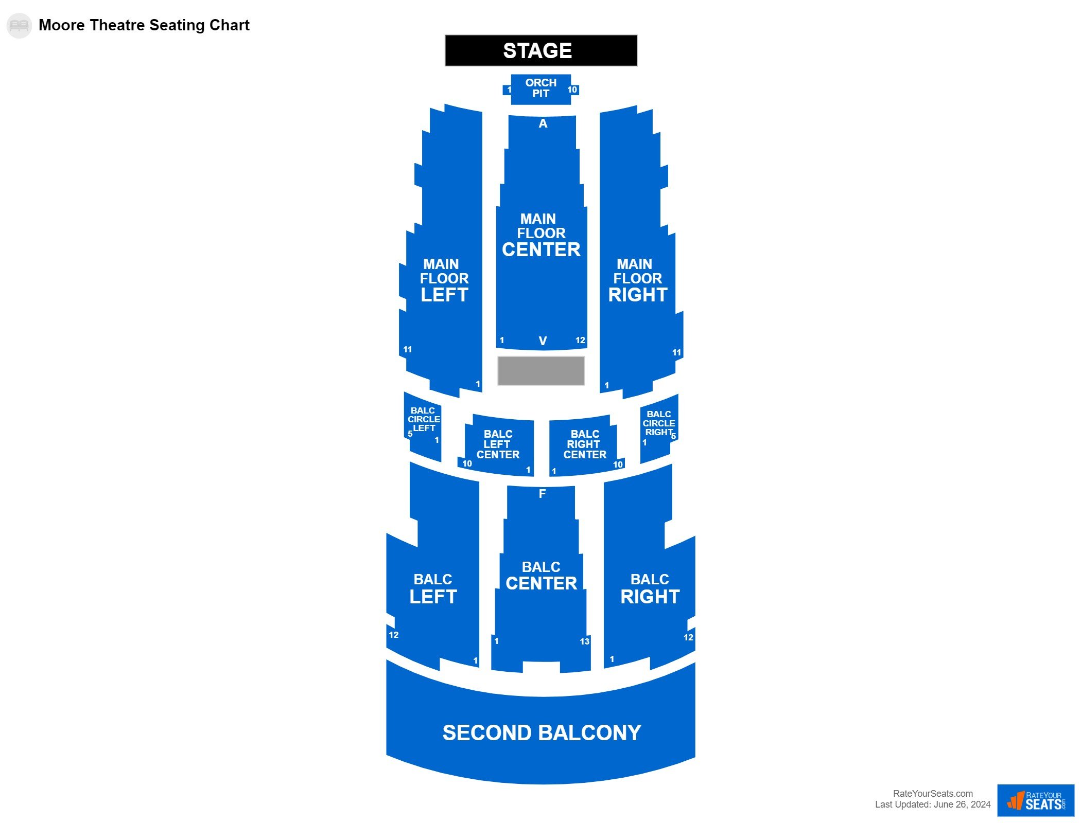 Comedy seating chart at Moore Theatre