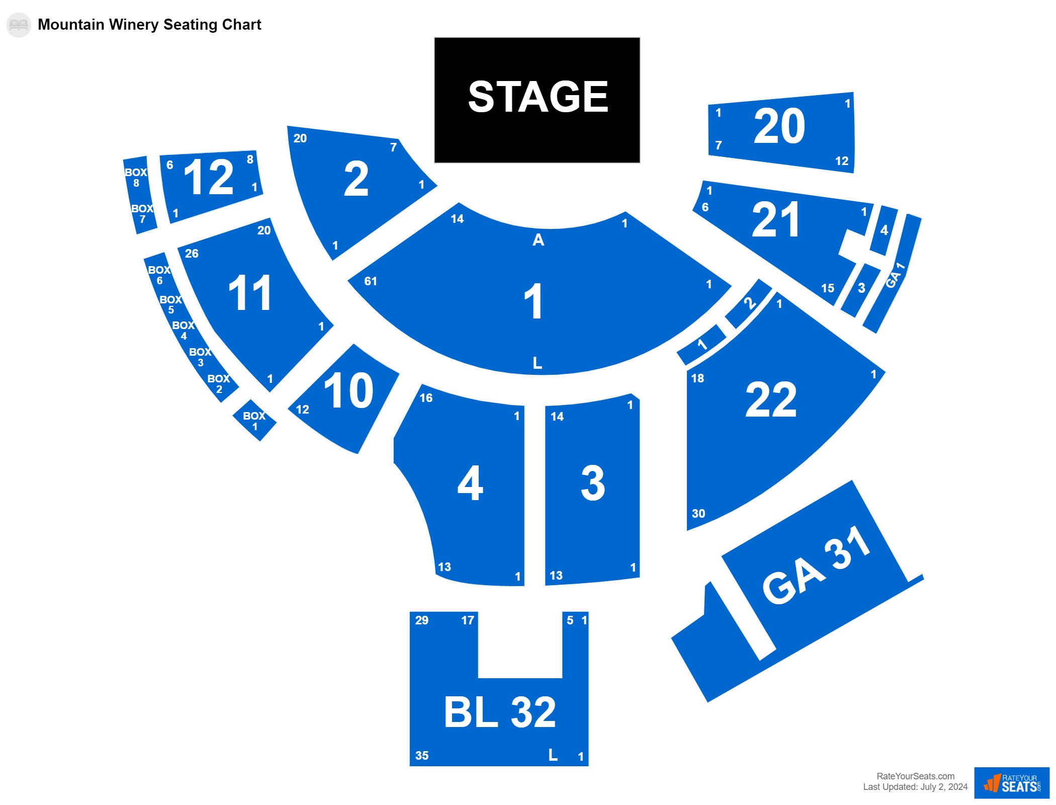 Comedy seating chart at Mountain Winery