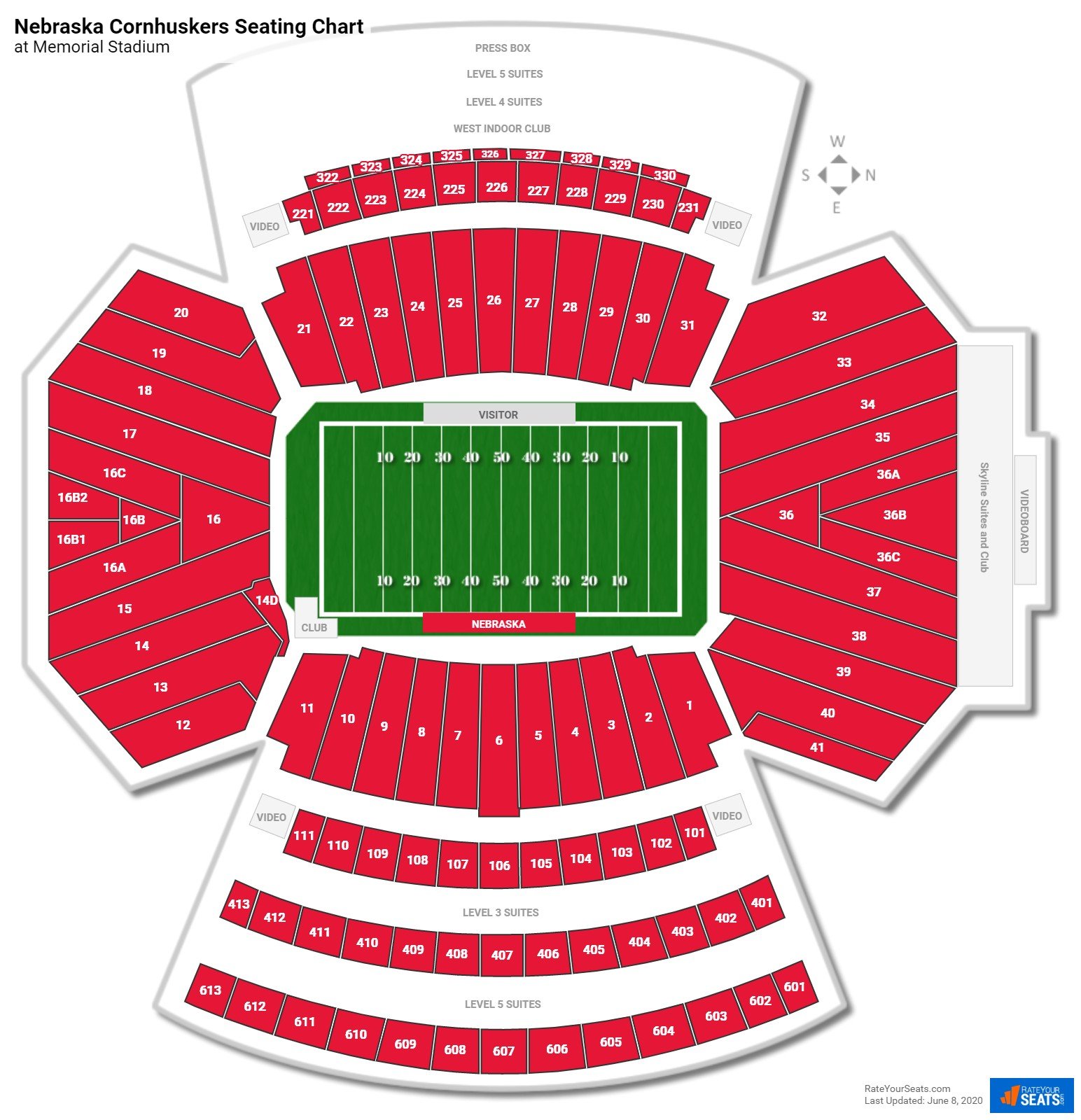 University Of Nebraska Memorial Stadium Seating Chart | Elcho Table
