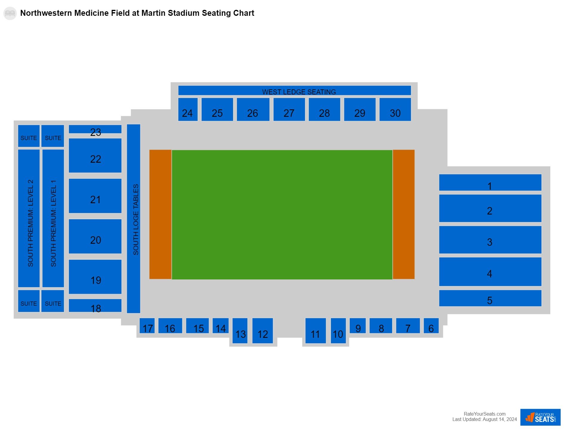 Football seating chart at Northwestern Medicine Field at Martin Stadium