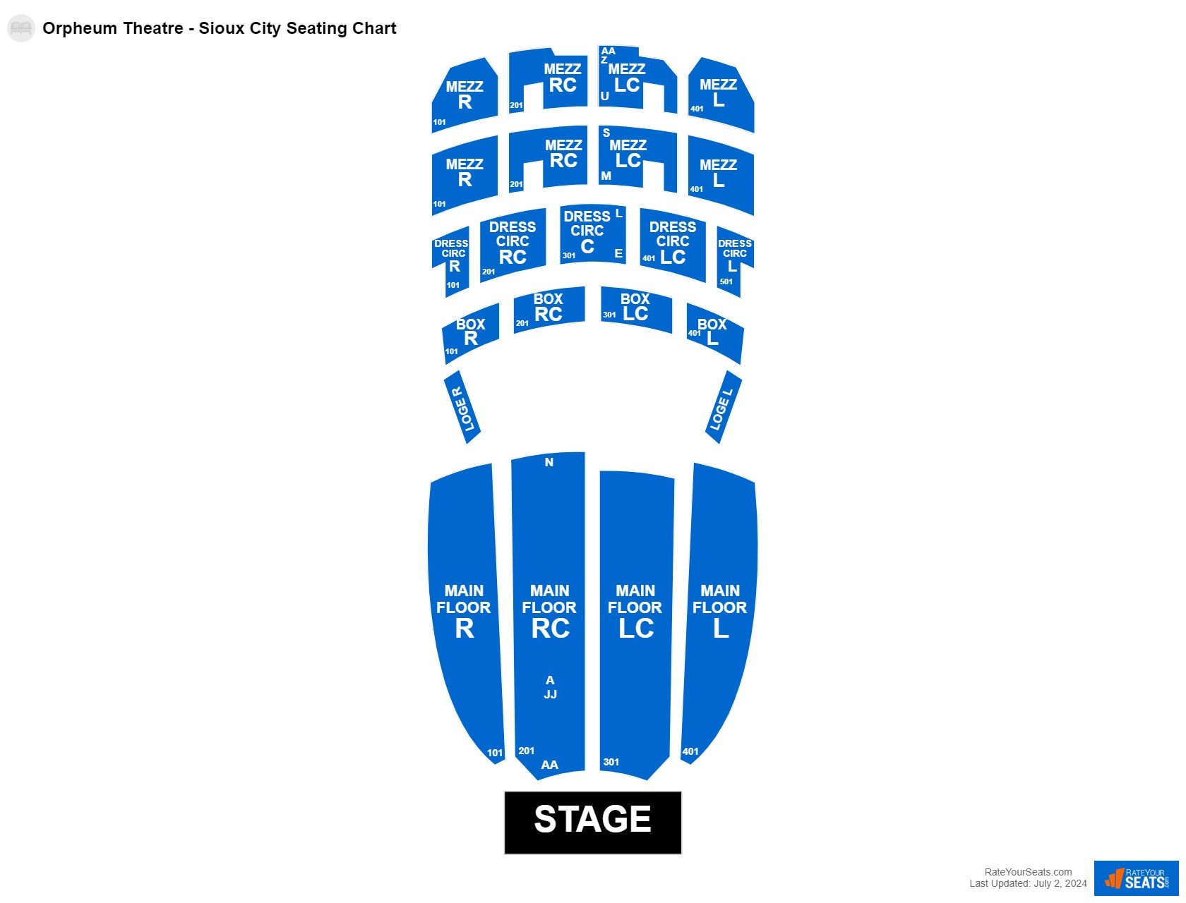 Comedy seating chart at Orpheum Theatre - Sioux City