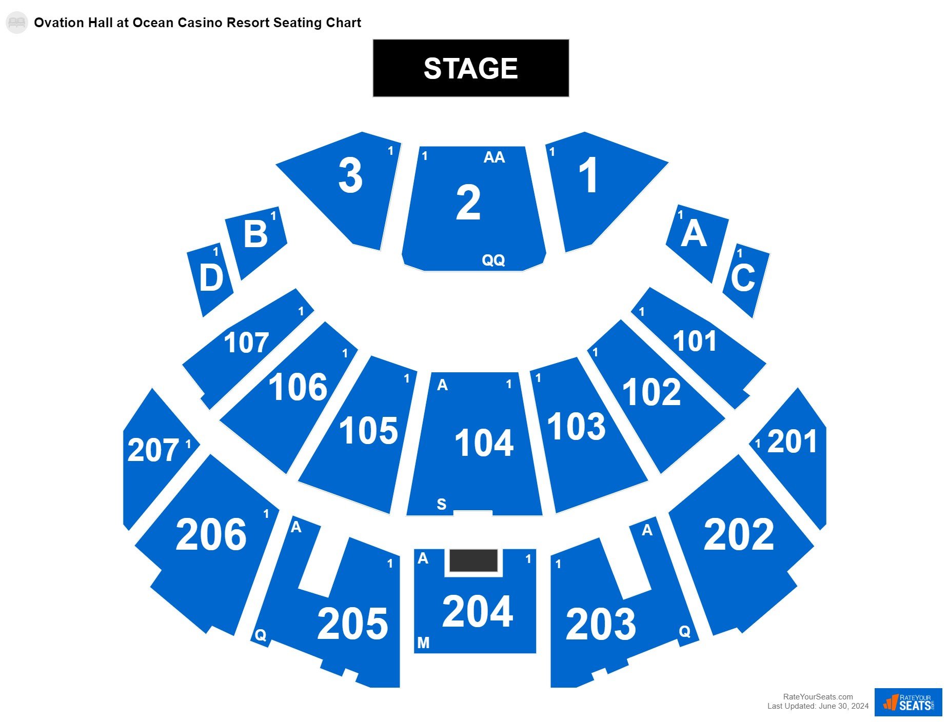 Comedy seating chart at Ovation Hall at Ocean Casino Resort