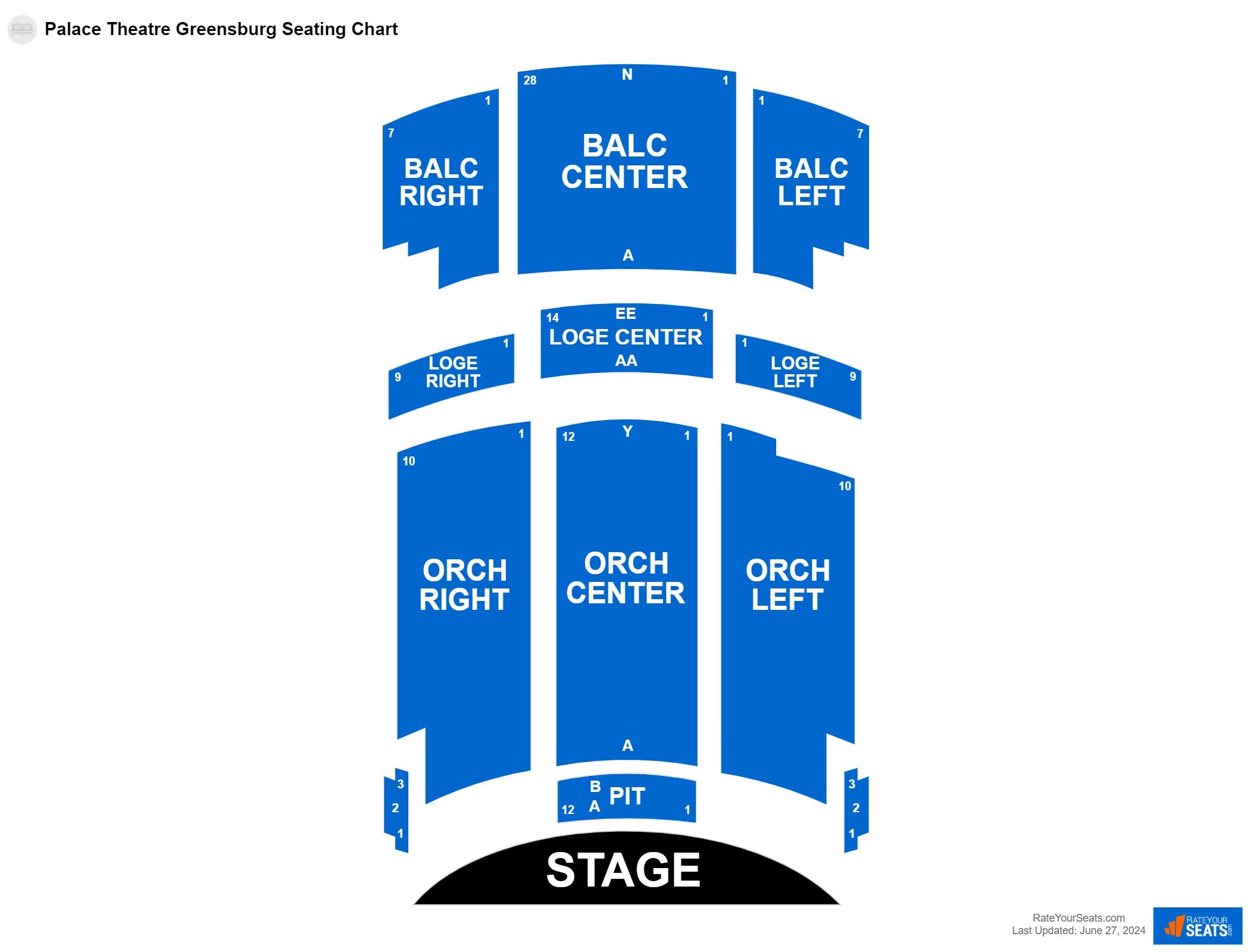 Comedy seating chart at Palace Theatre Greensburg