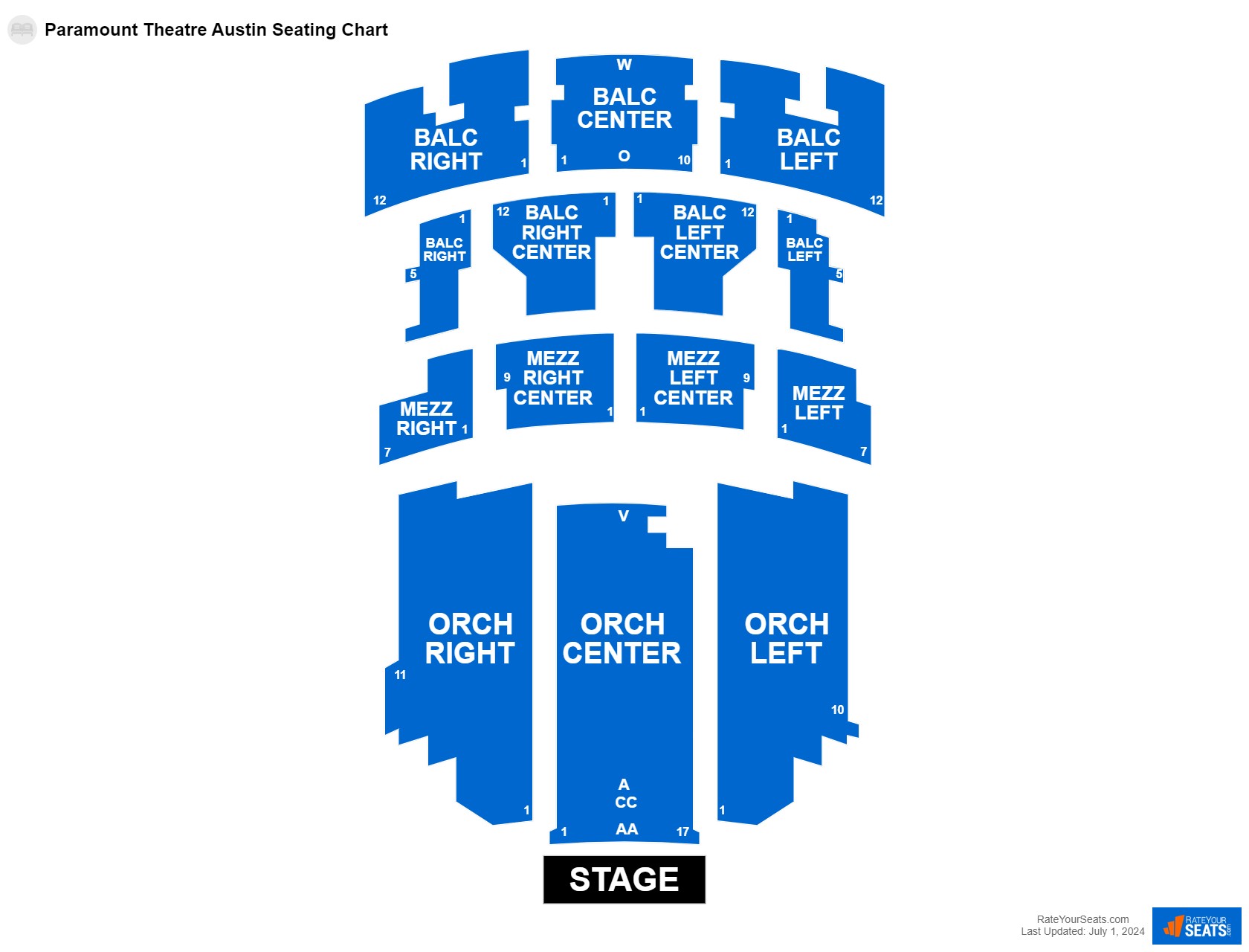 Comedy seating chart at Paramount Theatre Austin