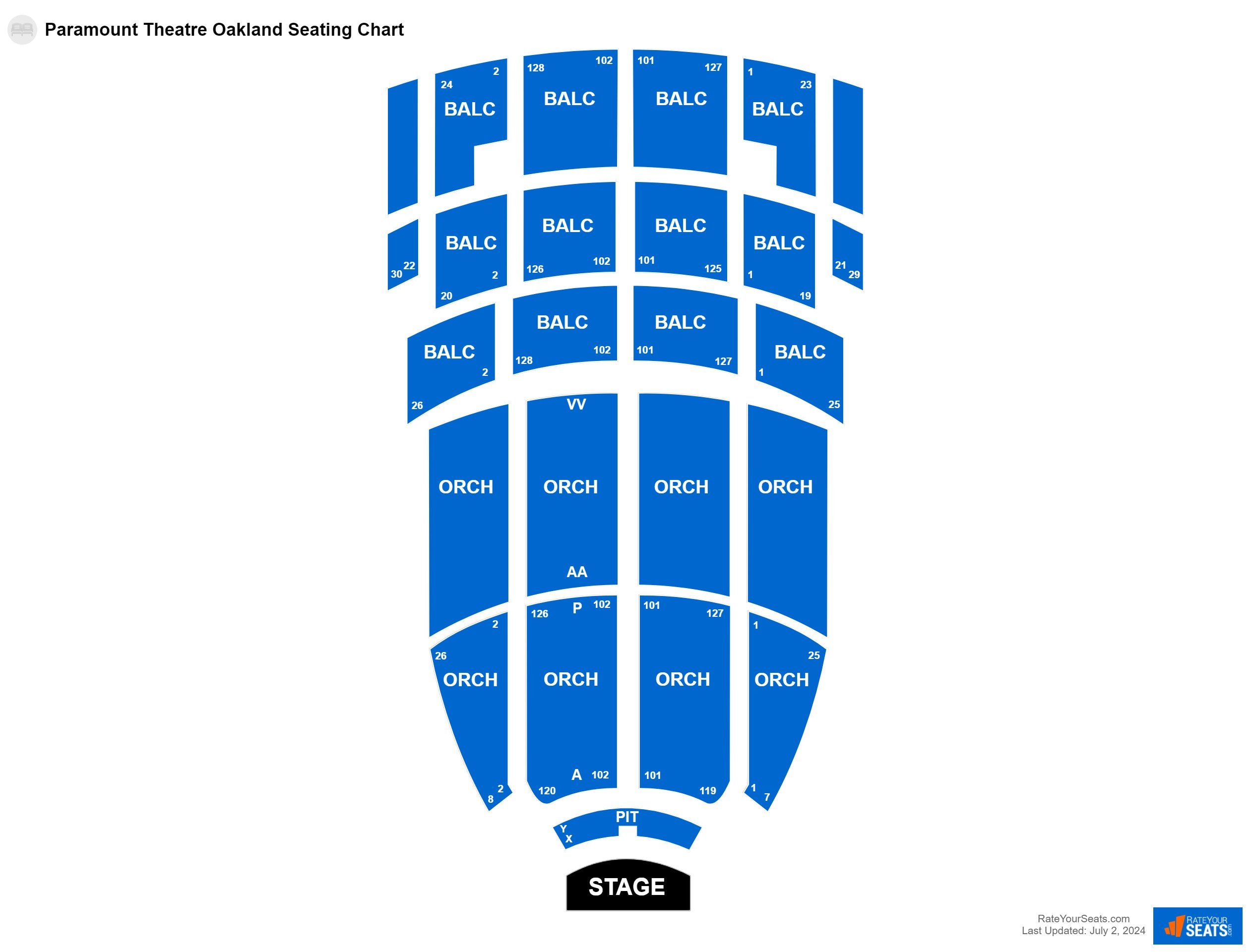 Comedy seating chart at Paramount Theatre Oakland