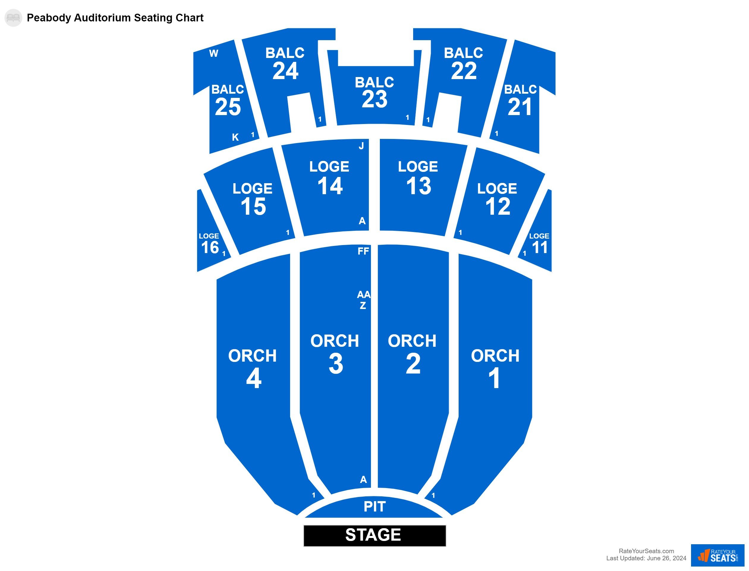 Comedy seating chart at Peabody Auditorium