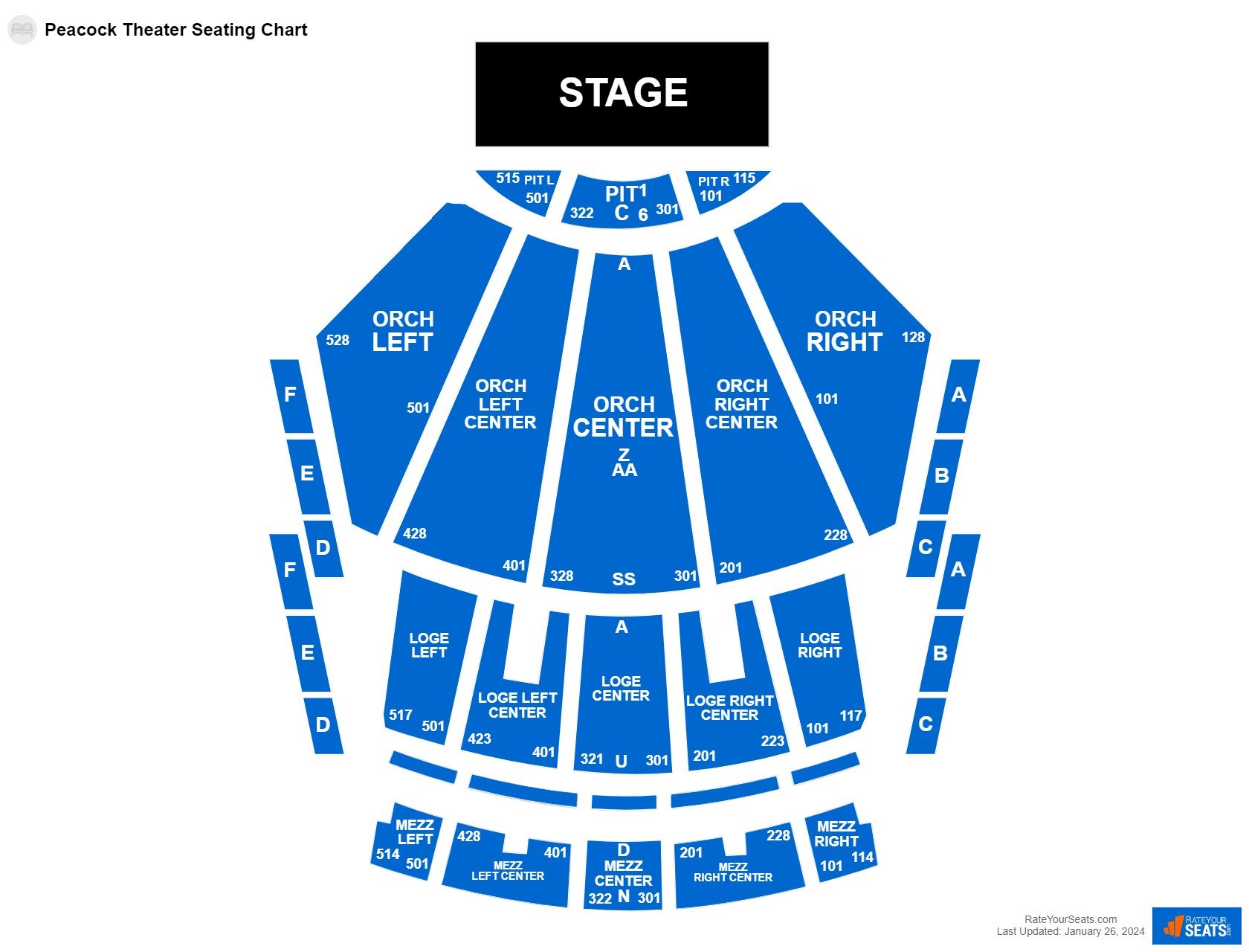 Comedy seating chart at Peacock Theater