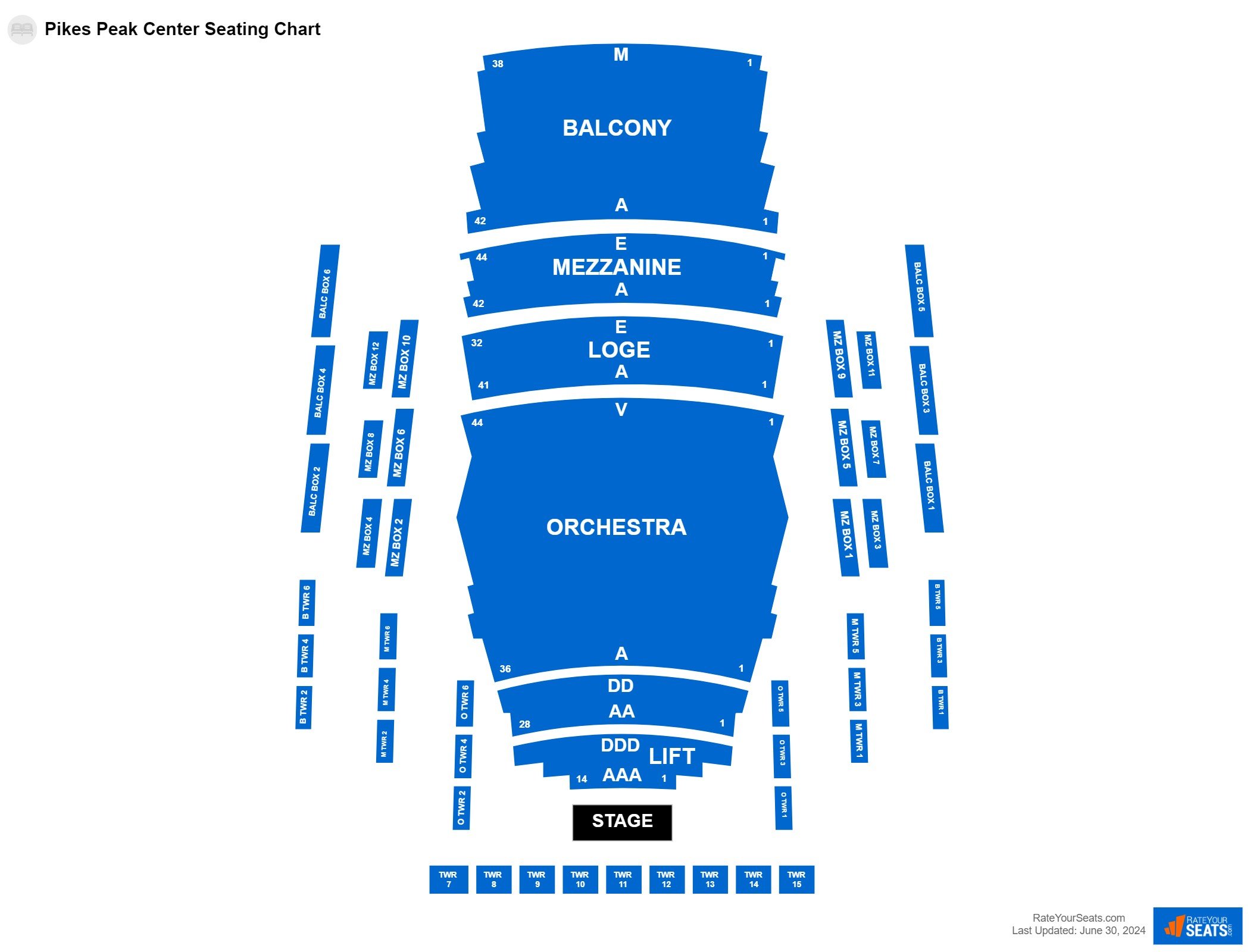 Comedy seating chart at Pikes Peak Center