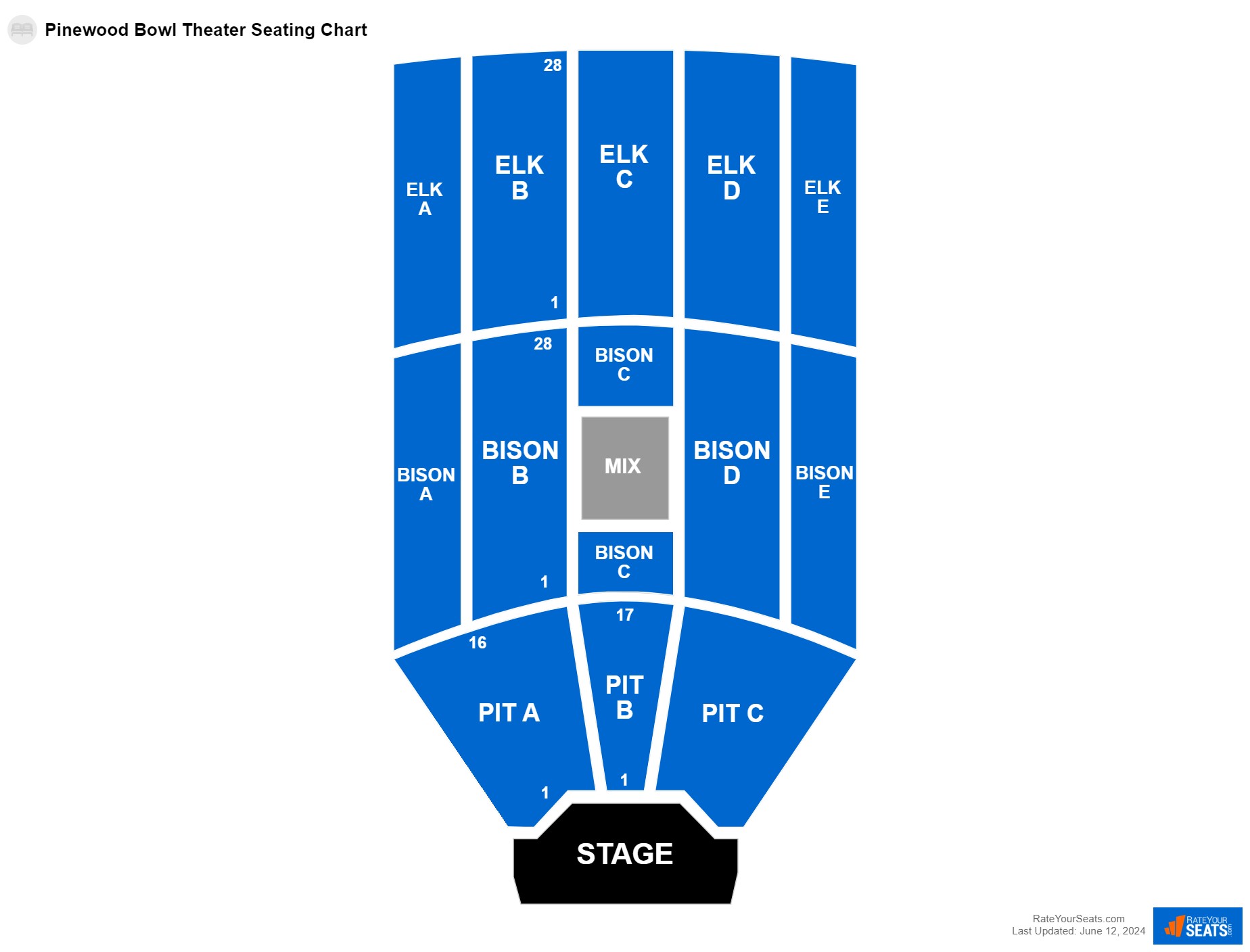 Concert seating chart at Pinewood Bowl Theater