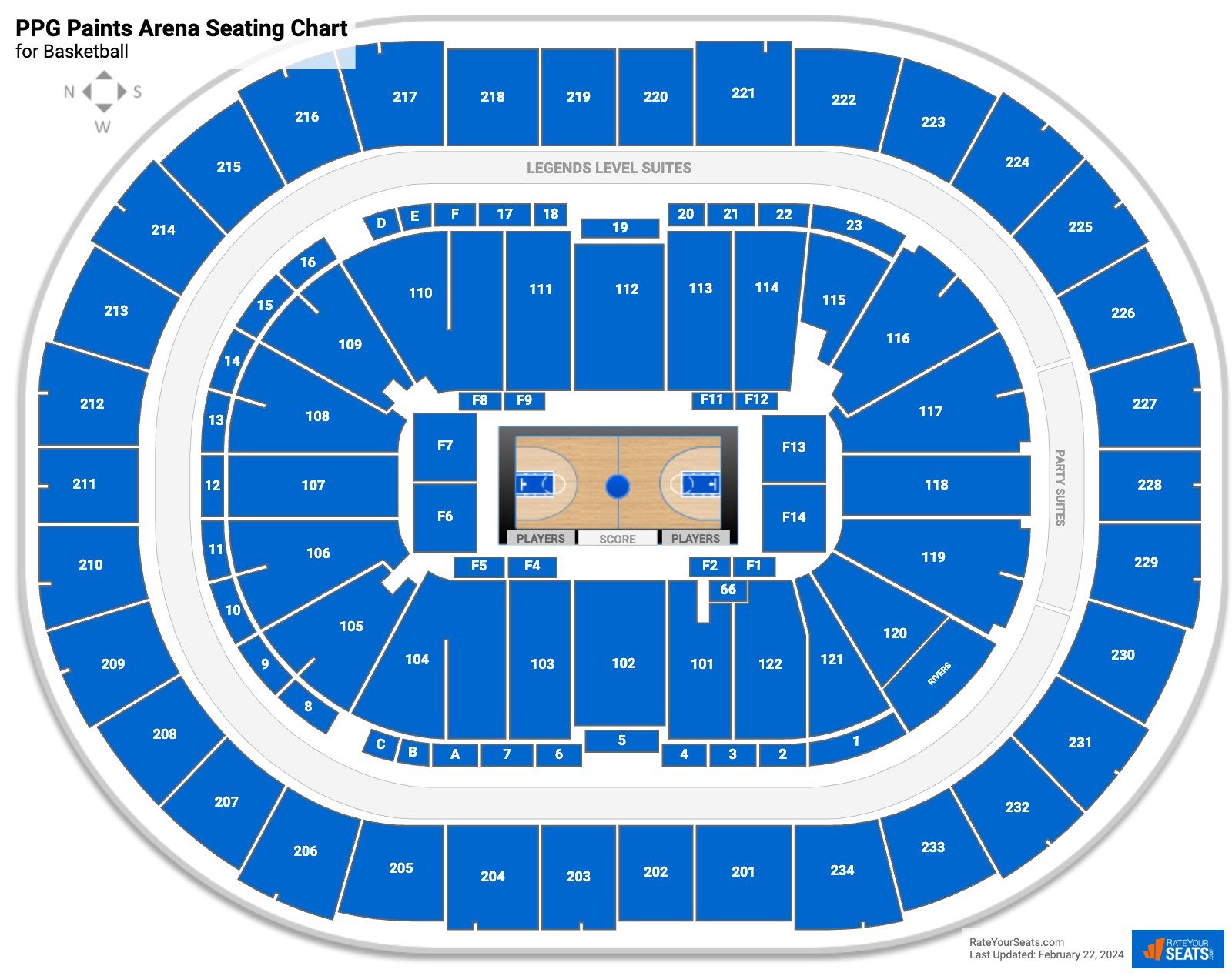 PPG Paints Arena Seating Charts for Basketball