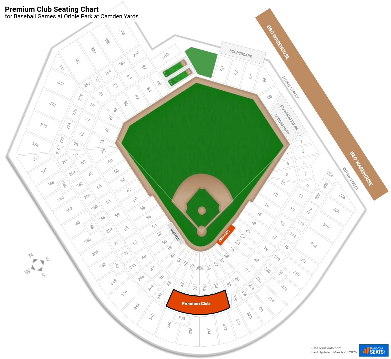 click to enlarge Baseball Premium Club Seating Chart at Oriole Park at Camden Yards
