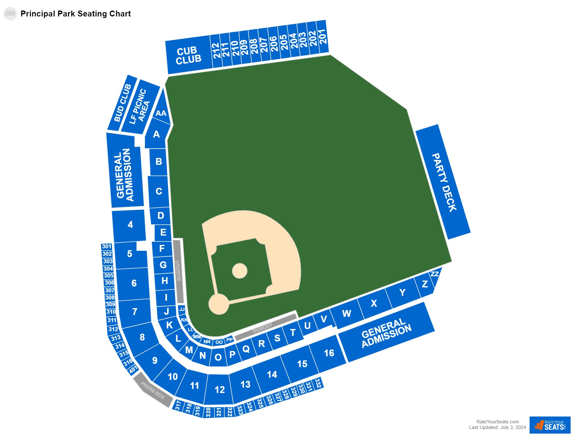 Baseball seating chart at Principal Park