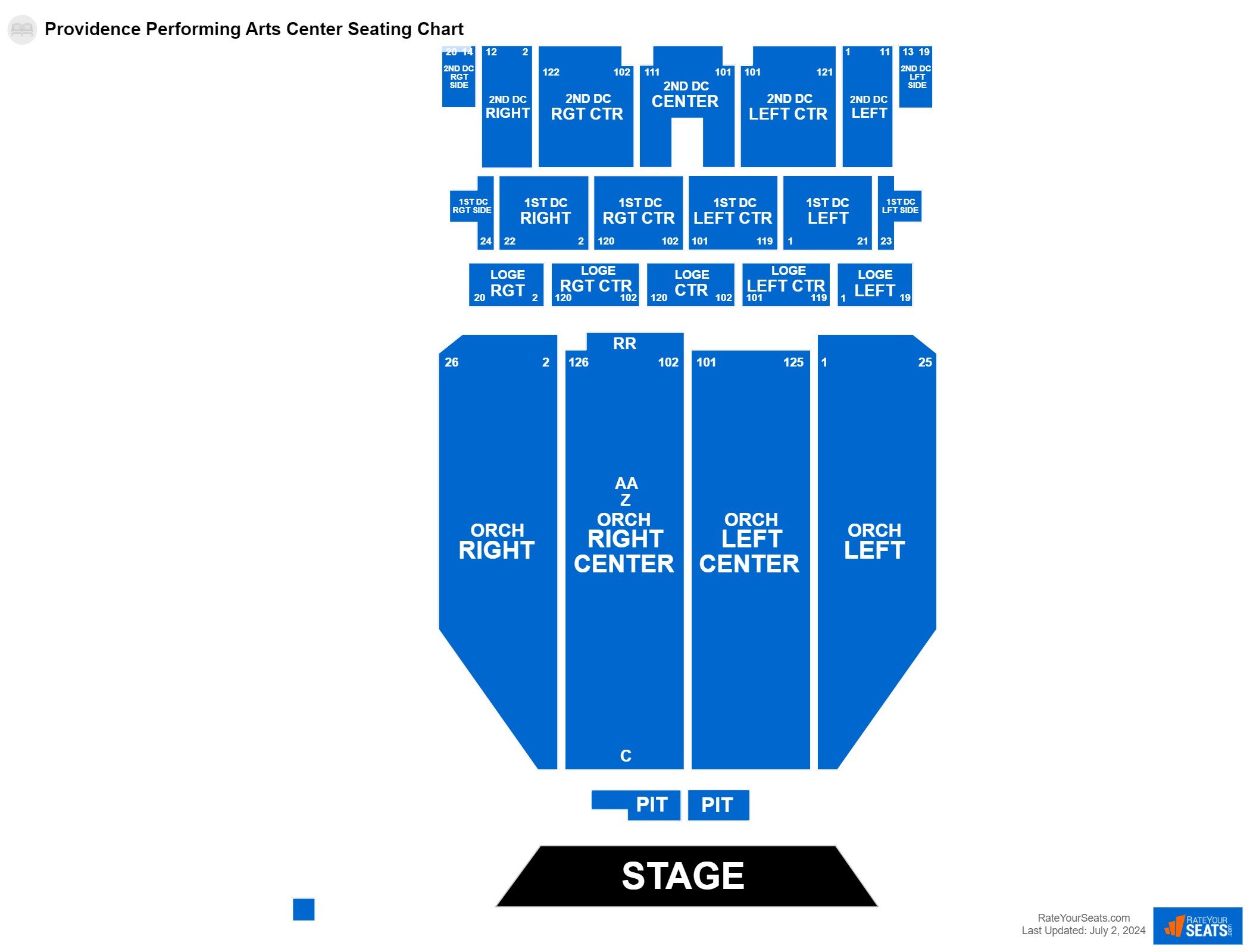 Comedy seating chart at Providence Performing Arts Center