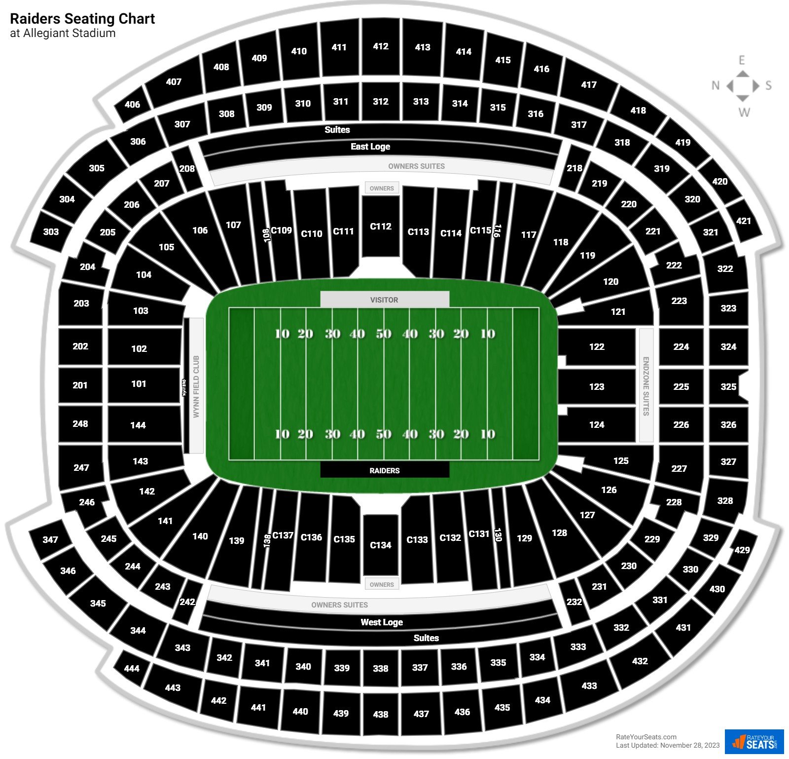 Seating and Pricing Map for Allegiant Stadium, Las Vegas Raiders