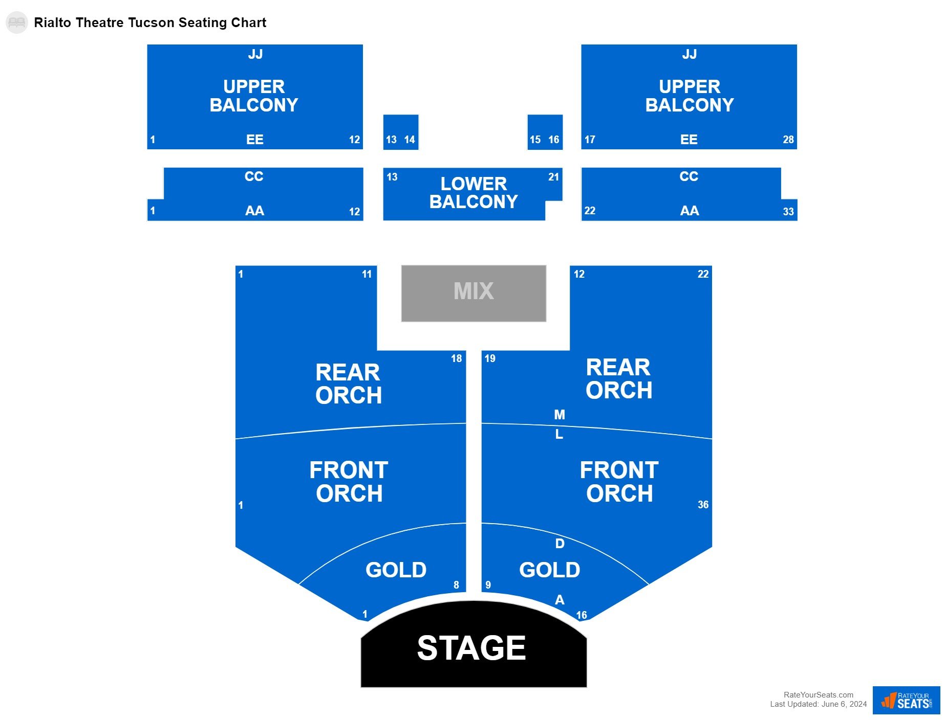 Comedy seating chart at Rialto Theatre Tucson