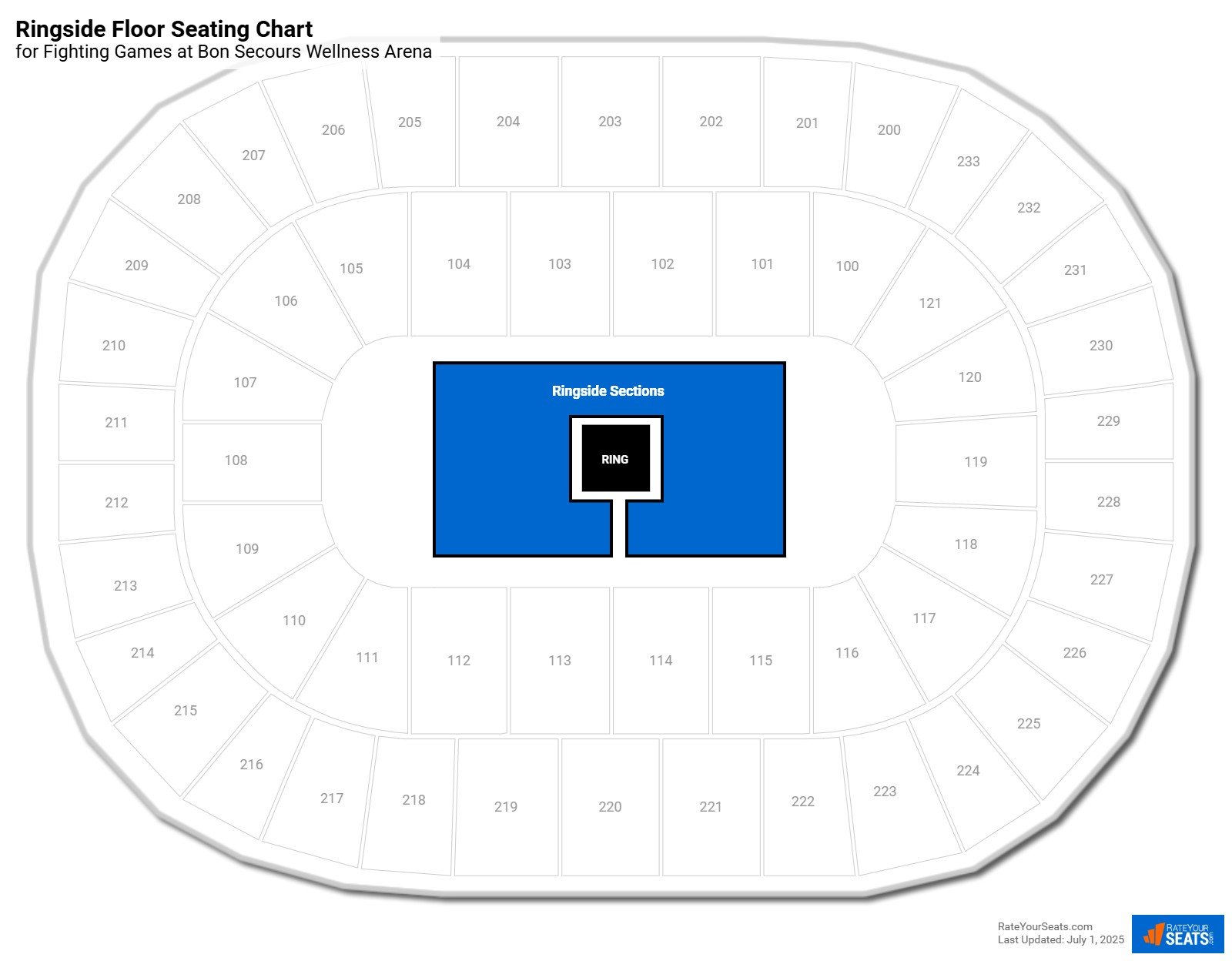 click to enlarge Fighting Ringside Floor Seating Chart at Bon Secours Wellness Arena