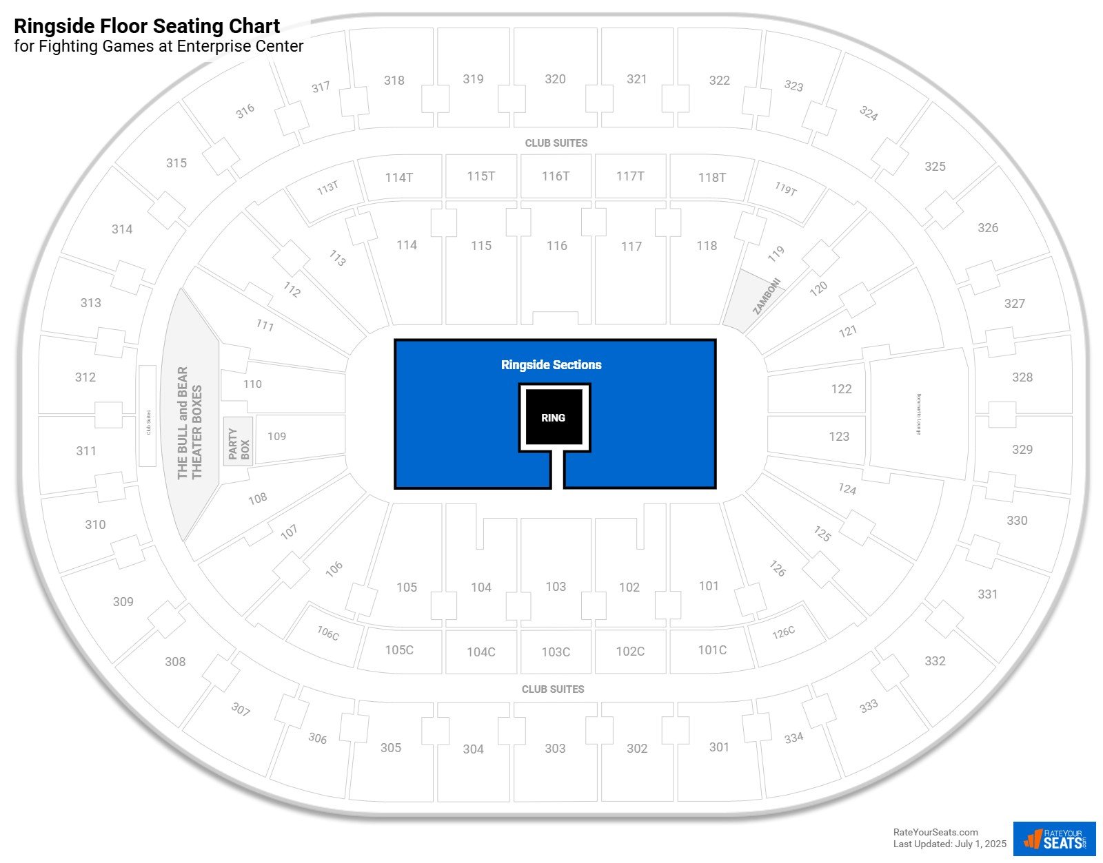 click to enlarge Fighting Ringside Floor Seating Chart at Enterprise Center