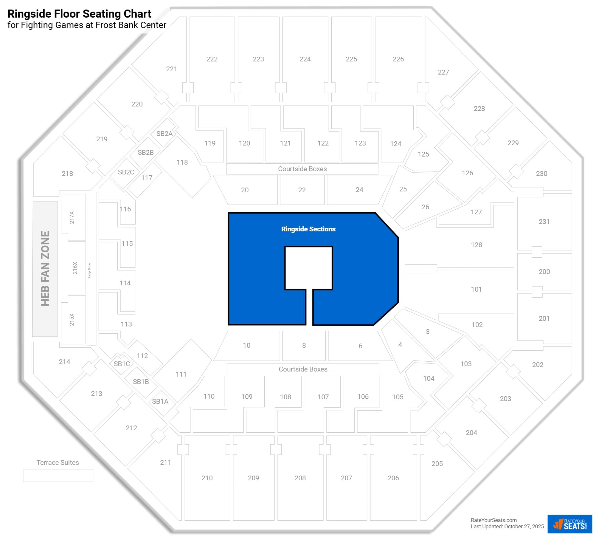 click to enlarge Fighting Ringside Floor Seating Chart at Frost Bank Center