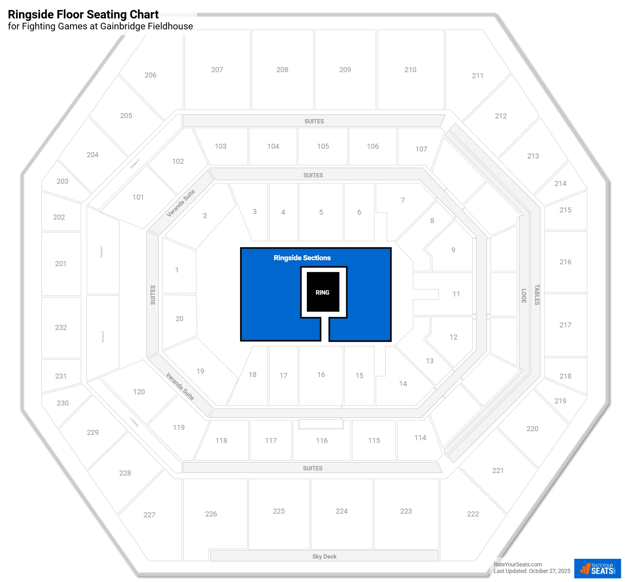 click to enlarge Fighting Ringside Floor Seating Chart at Gainbridge Fieldhouse