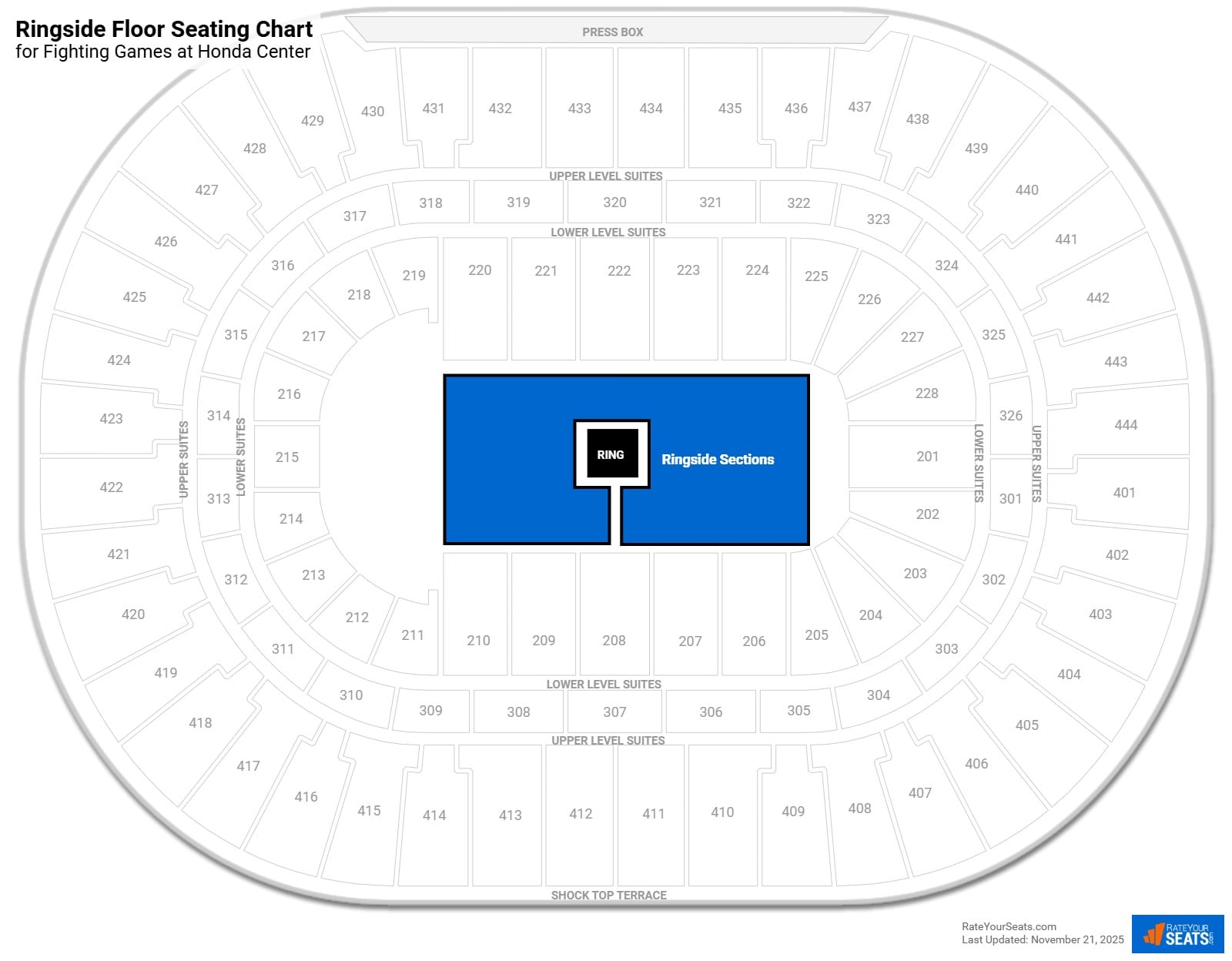 click to enlarge Fighting Ringside Floor Seating Chart at Honda Center