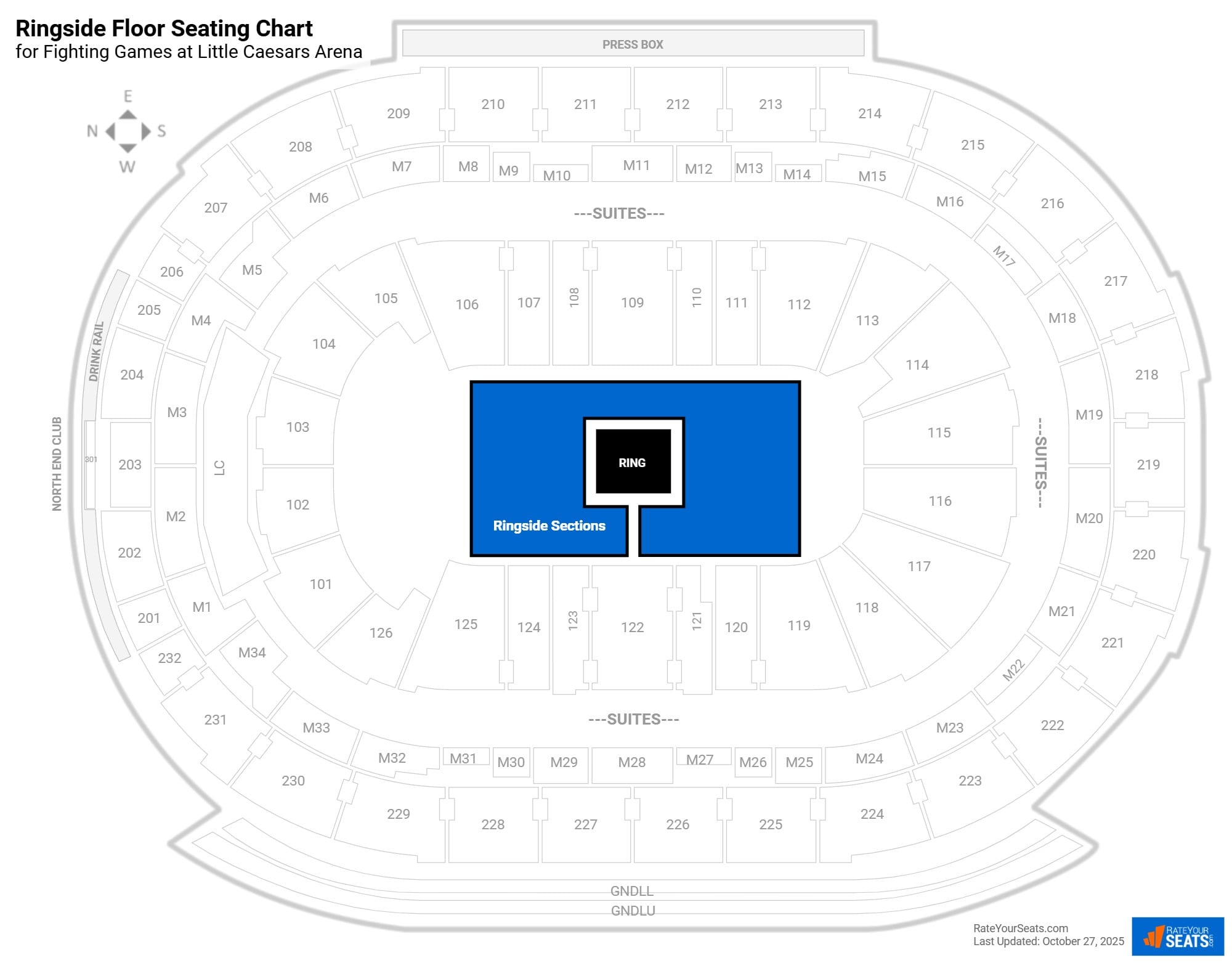 click to enlarge Fighting Ringside Floor Seating Chart at Little Caesars Arena