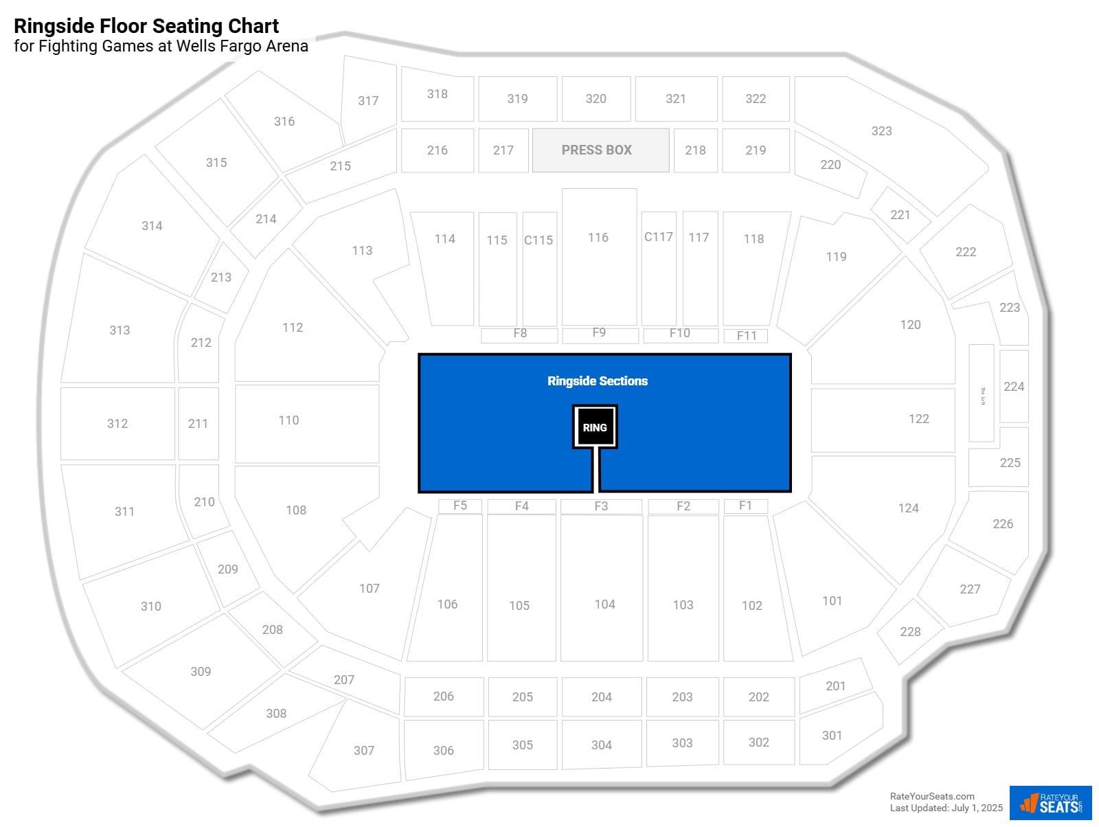 click to enlarge Fighting Ringside Floor Seating Chart at Casey