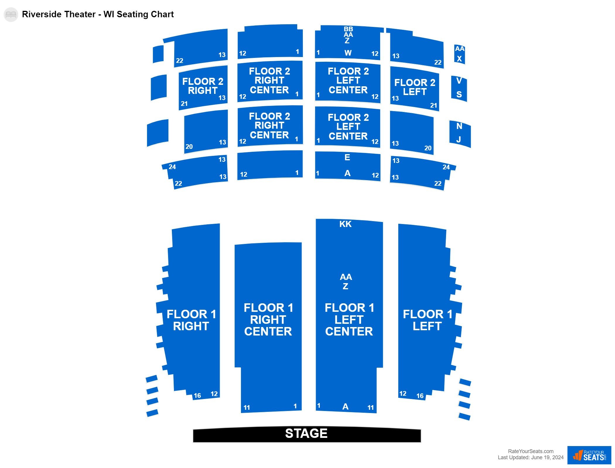 Comedy seating chart at Riverside Theater - WI