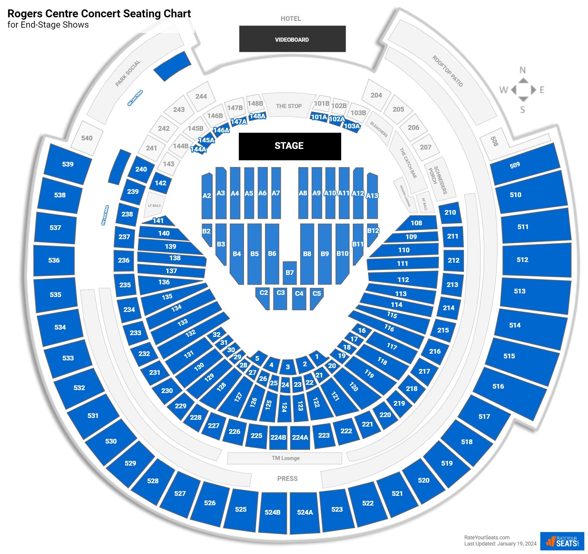 Rogers Centre Concert Seating Chart For End Stage Shows 