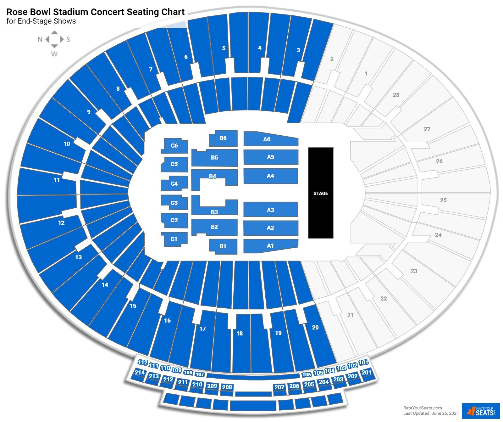 Row Seat Number Rose Bowl Seating Chart