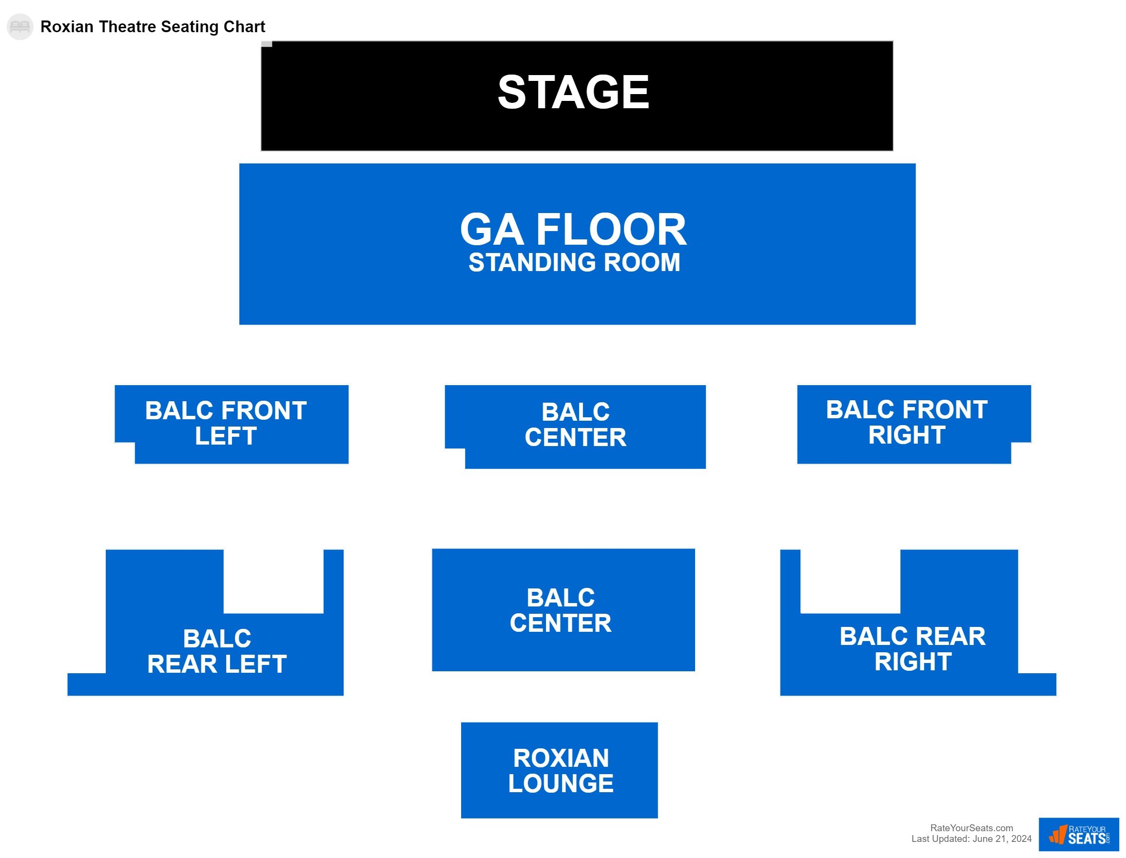 Concert seating chart at Roxian Theatre