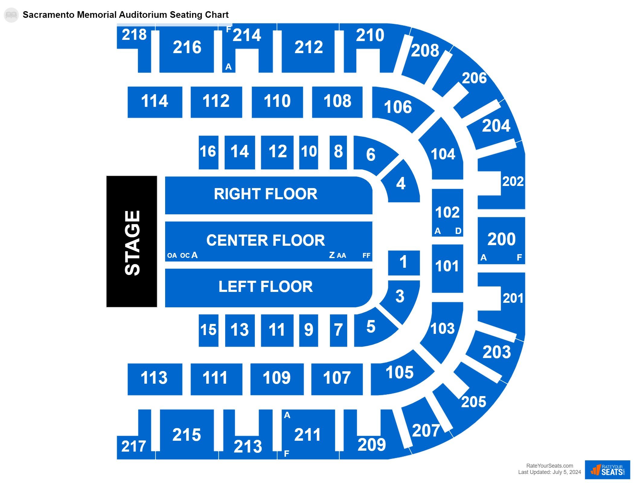 Comedy seating chart at Sacramento Memorial Auditorium