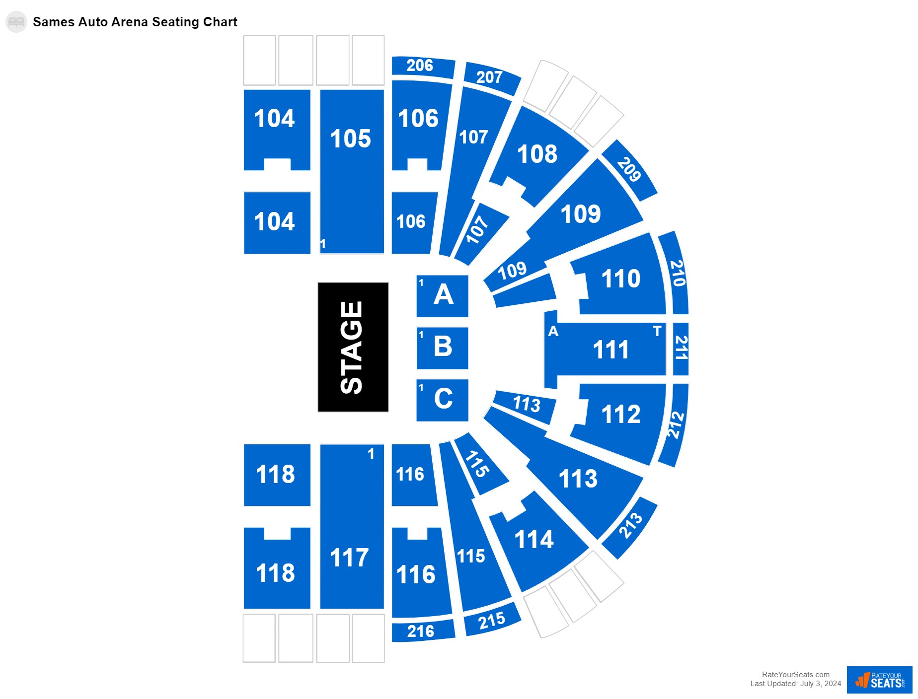 Comedy seating chart at Sames Auto Arena