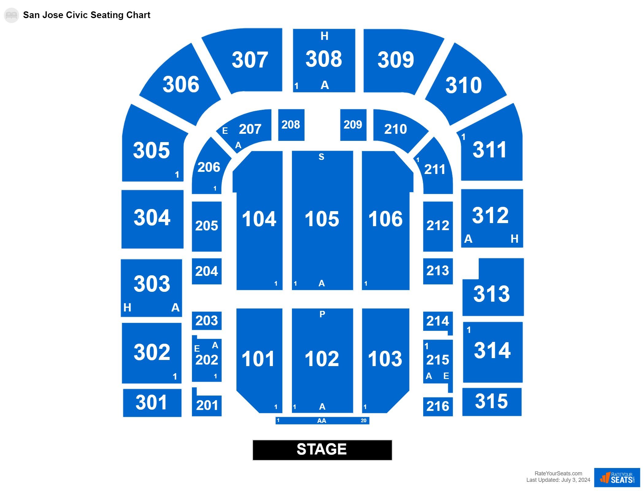 Comedy seating chart at San Jose Civic