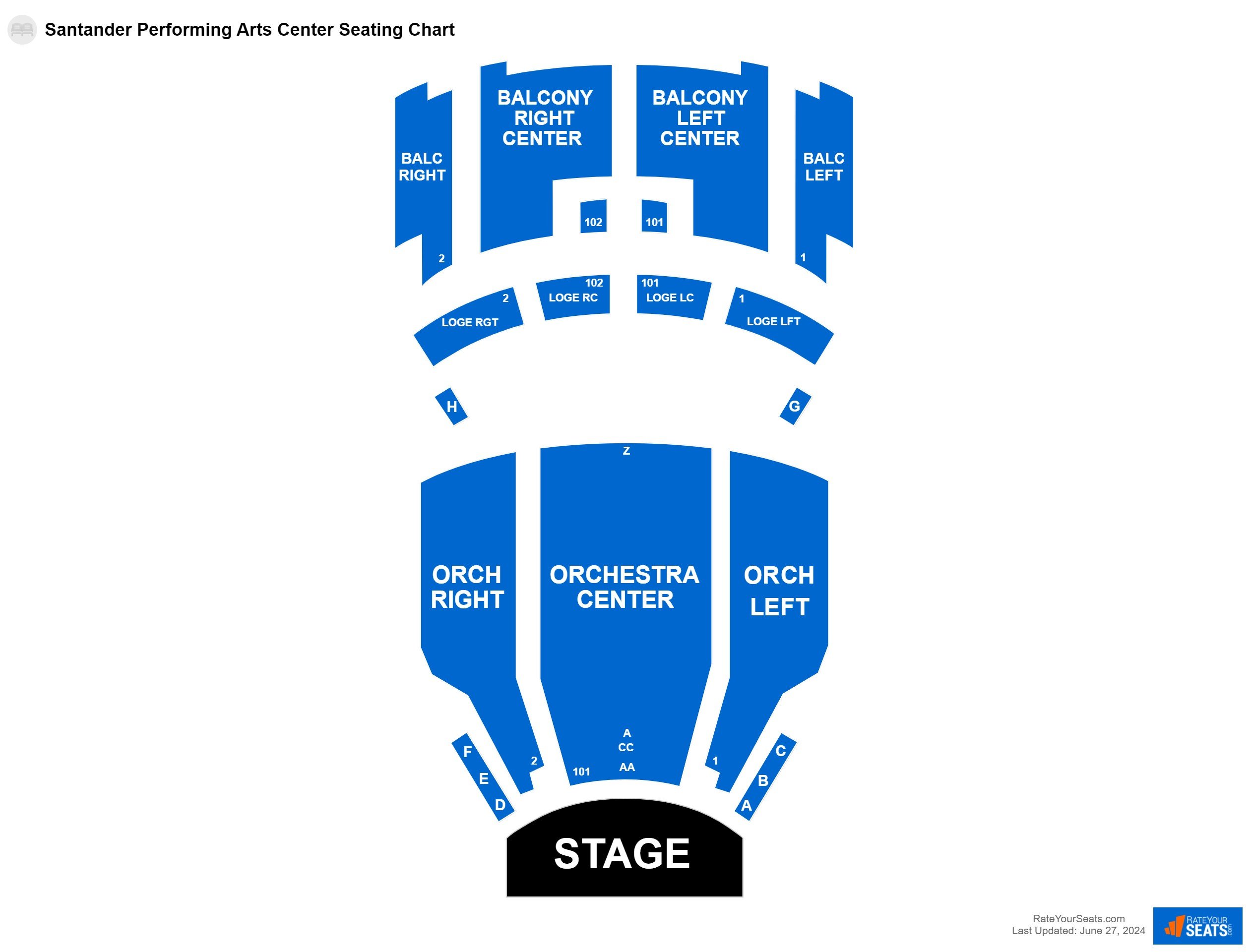 Comedy seating chart at Santander Performing Arts Center