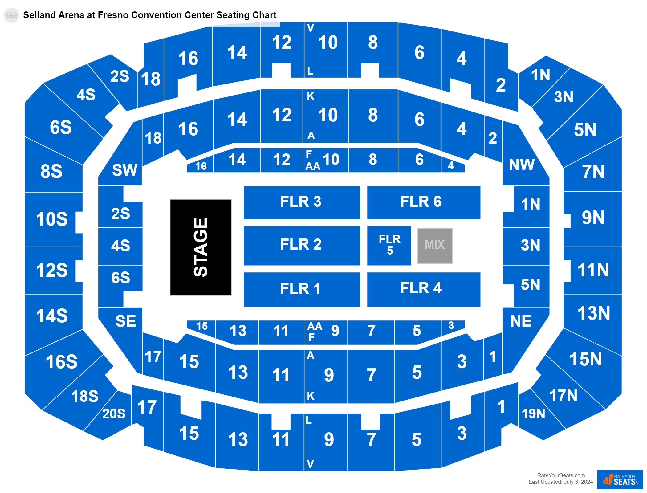 Concert seating chart at Selland Arena at Fresno Convention Center