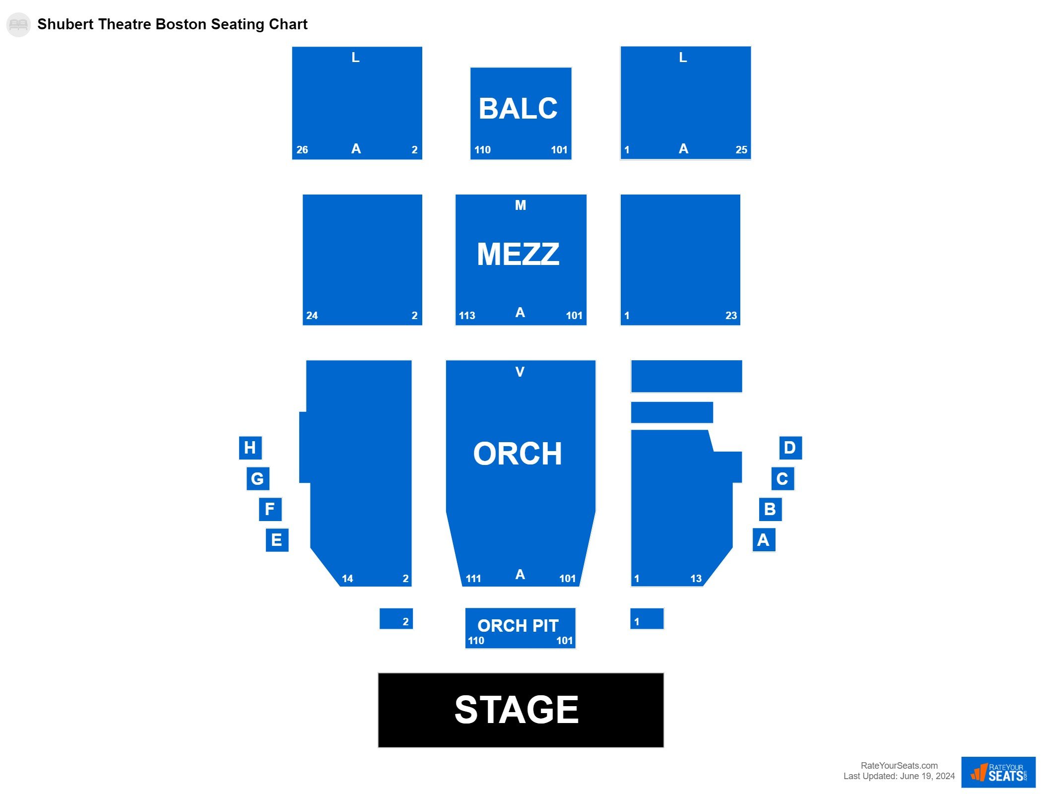 Comedy seating chart at Shubert Theatre Boston