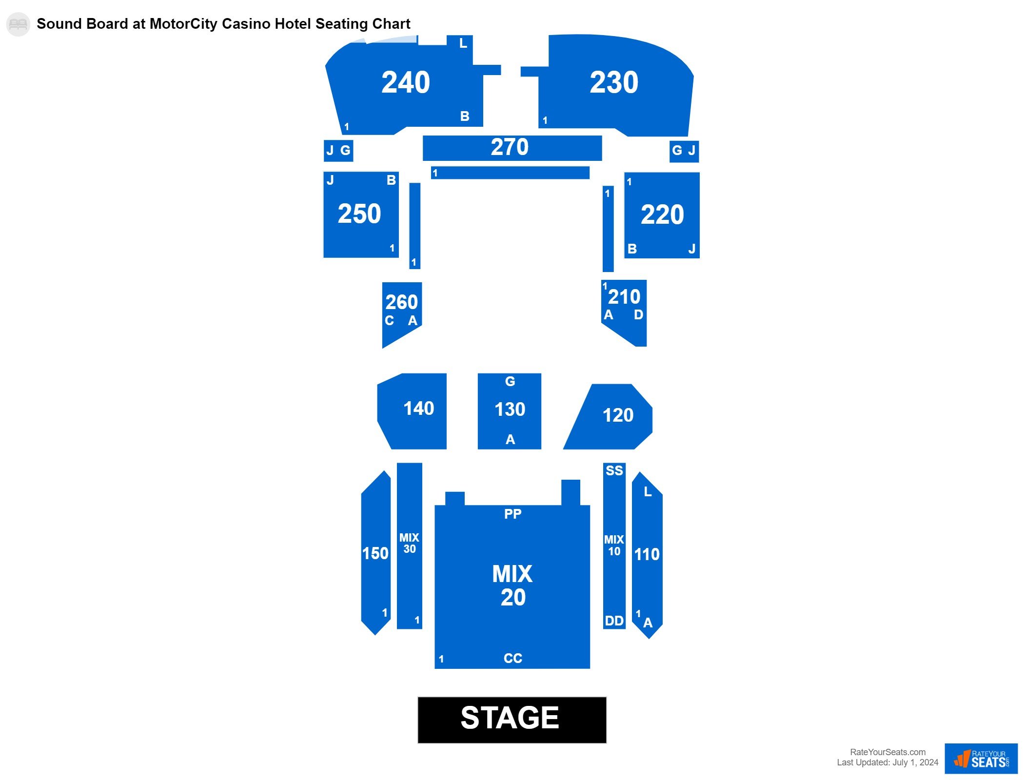 Comedy seating chart at Sound Board at MotorCity Casino Hotel