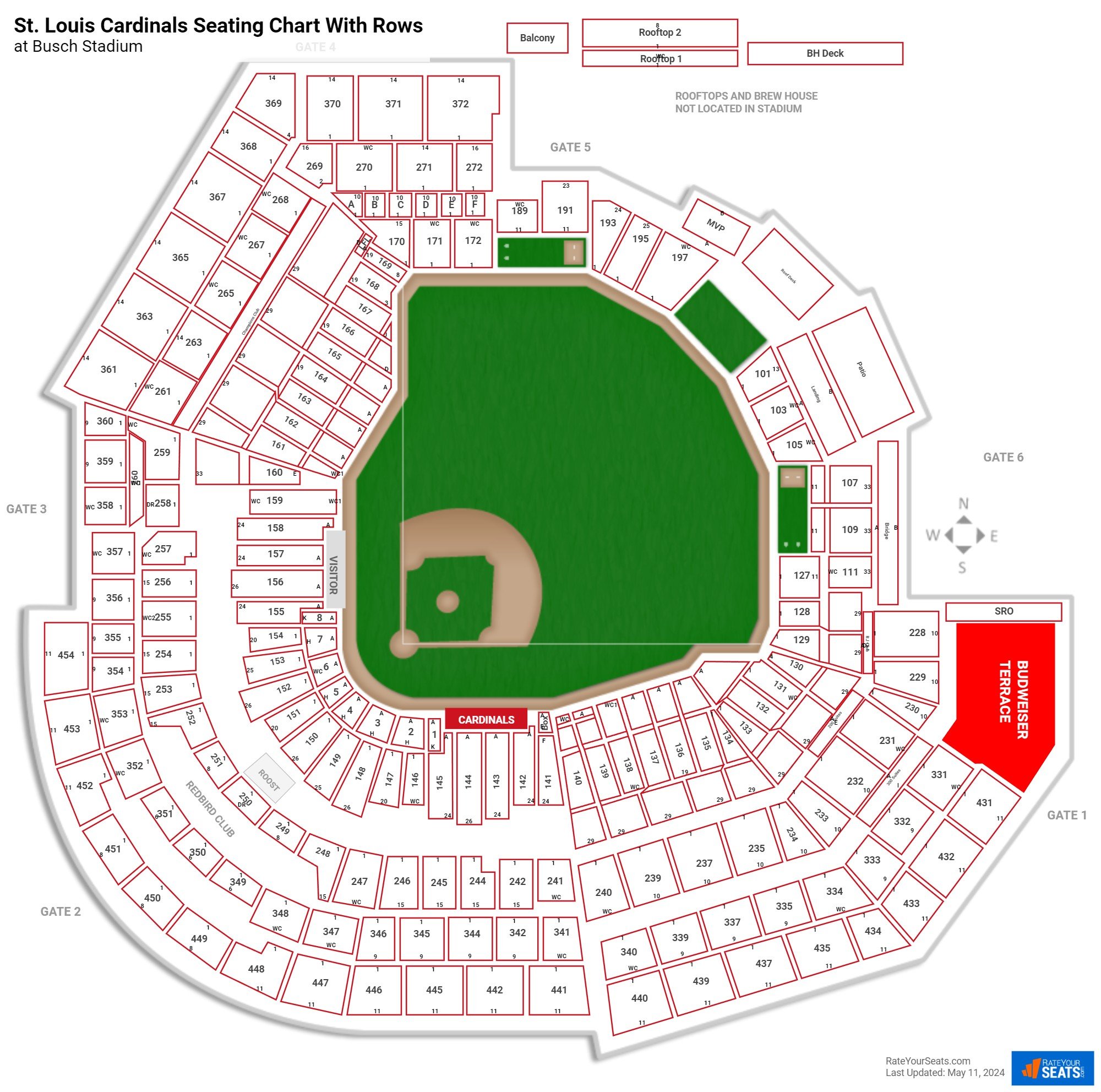 St. Louis Cardinals Seating Chart With Rows At Busch Stadium 