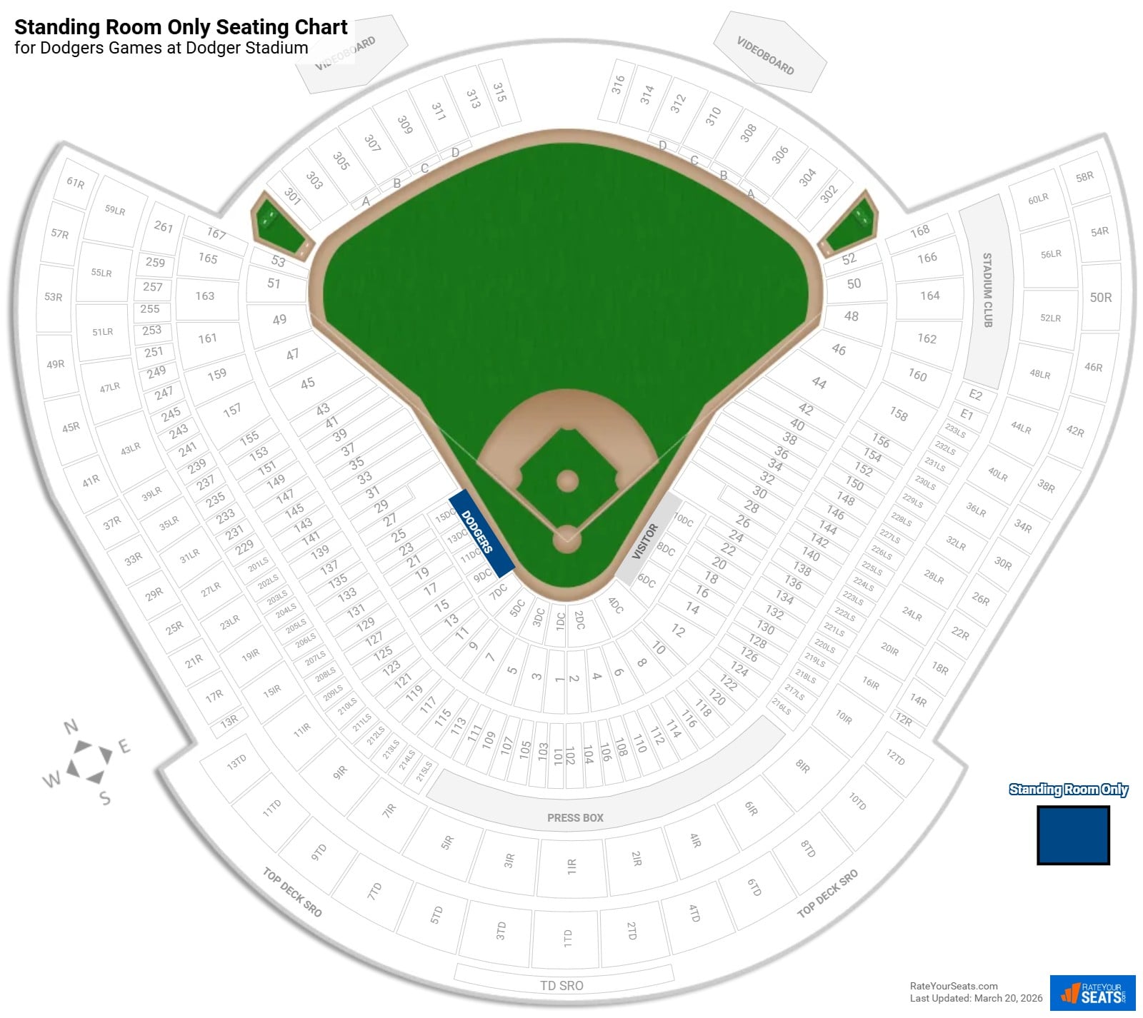 click to enlarge Dodgers Standing Room Only Seating Chart at Dodger Stadium